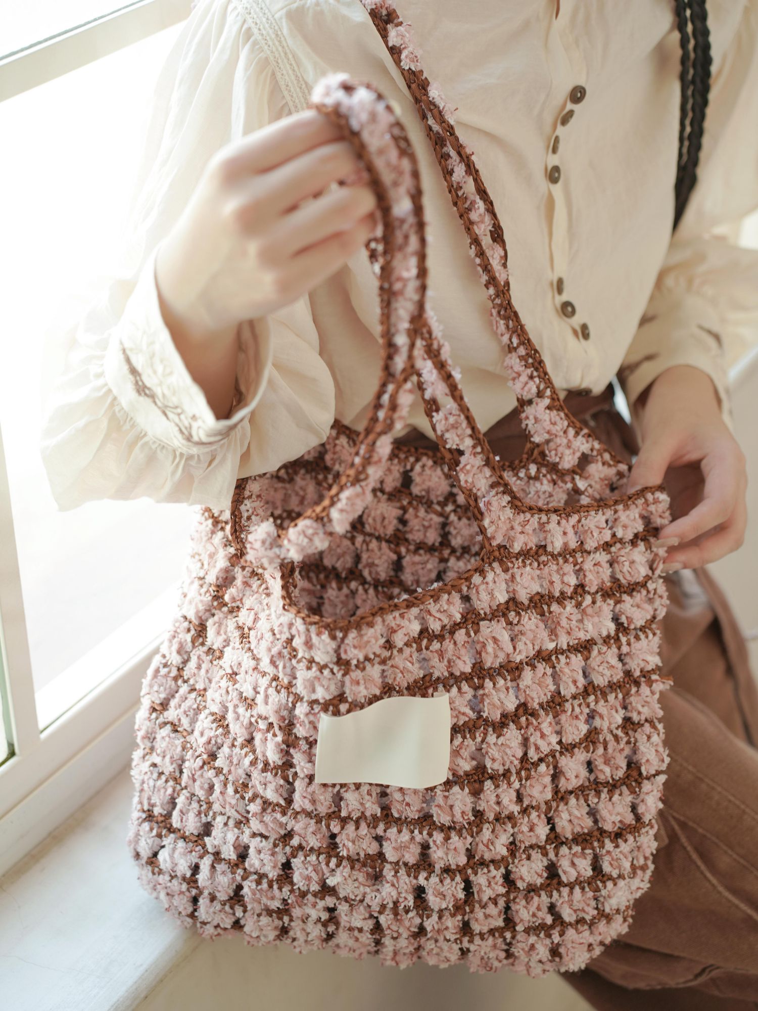 Hand Mixed Waffle Ribbon Bag DIY Material Bag Handwoven Gift Birthday Girlfriend Valentine's Day Girlfriend Gift-HOOKSTH