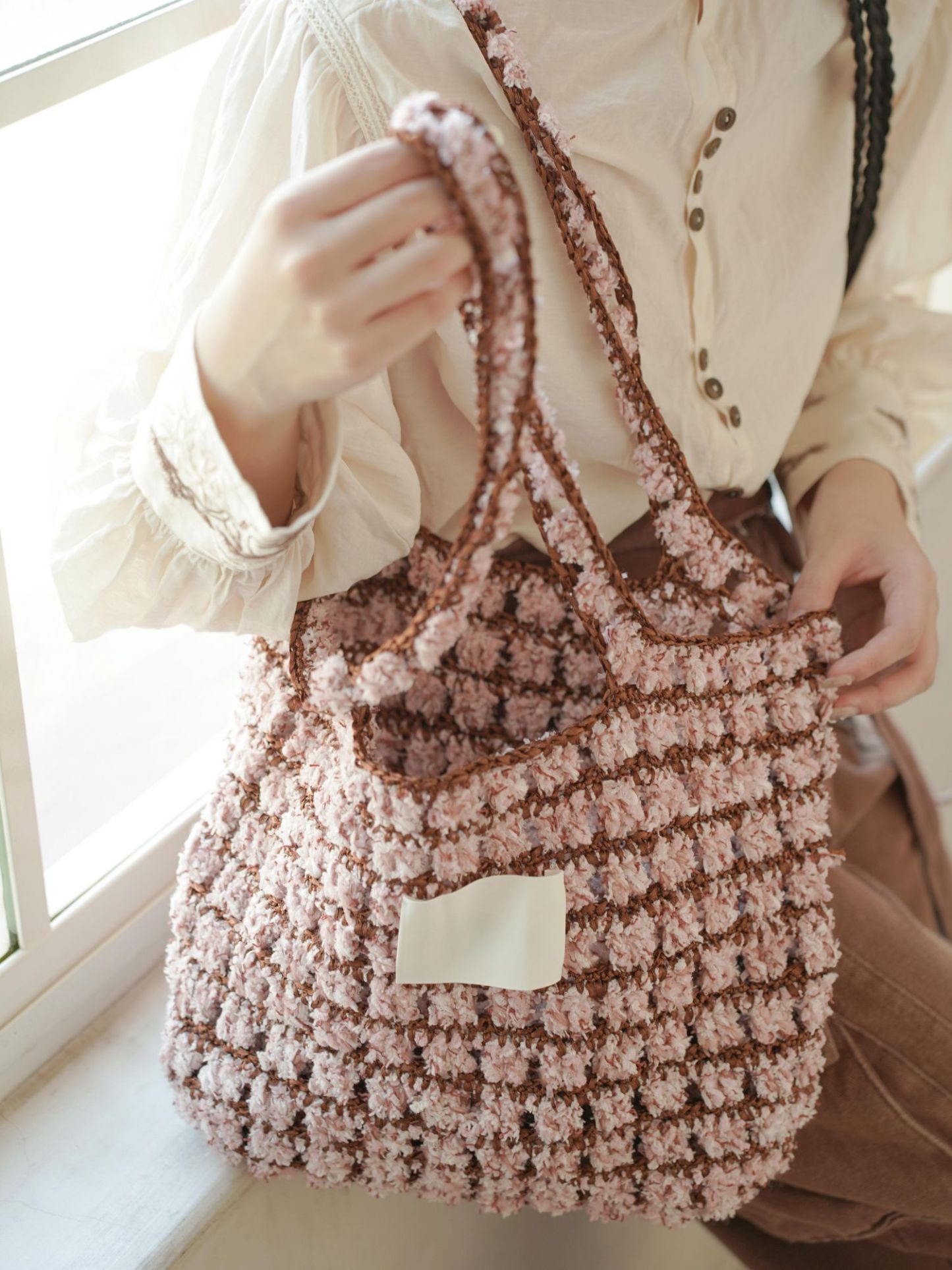 Hand Mixed Waffle Ribbon Bag DIY Material Bag Handwoven Gift Birthday Girlfriend Valentine's Day Girlfriend Gift-HOOKSTH