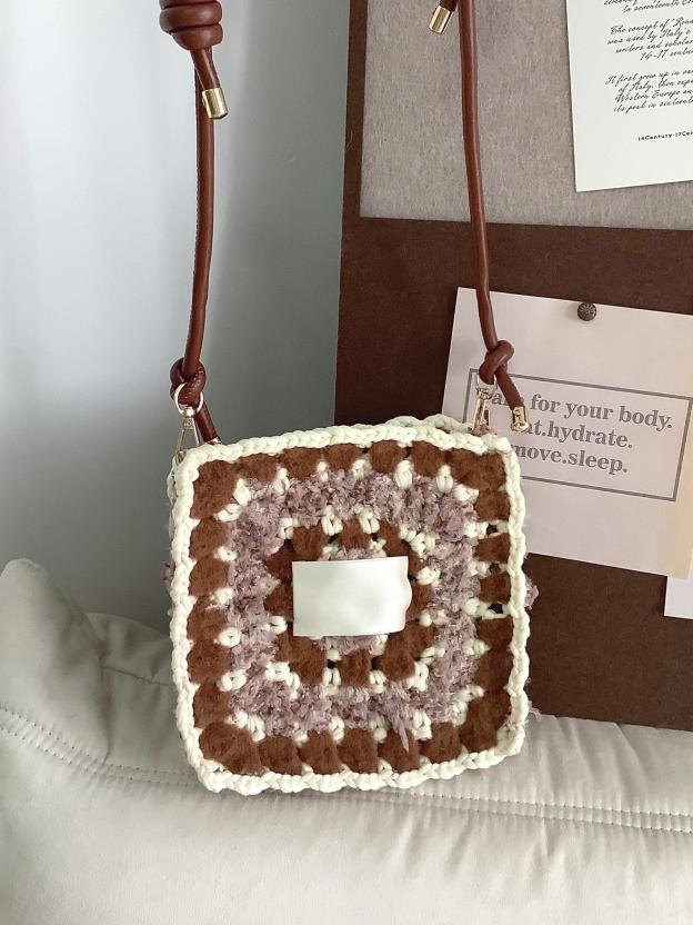 Hand mixed thread Biscuit Bag DIY Material Bag Handmade Gift Crocheted Original Maillard Shoulder Crossbody-HOOKSTH
