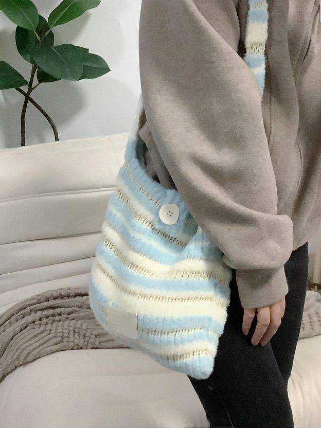 Marshmallow mix color bag DIY material bag shoulder crossbody soft hand-woven autumn and winter gifts original-HOOKSTH