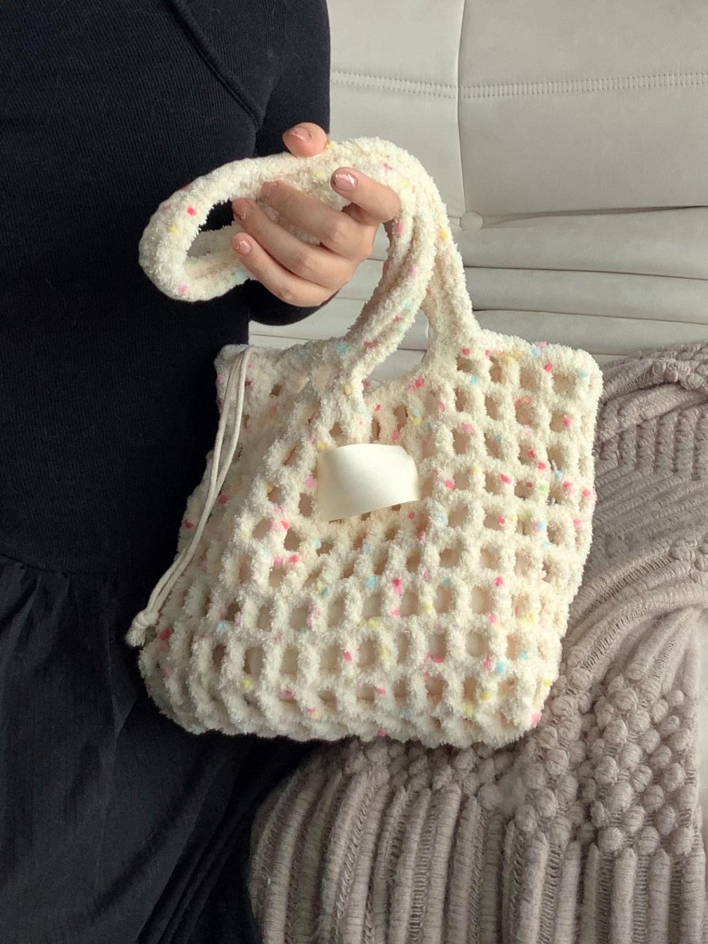 Hand Mixed Thread Hollow Jelly Bean Bag DIY Material Bag Handheld Shoulder Bag Crocheted Handmade Gift Dopamine Color-HOOKSTH