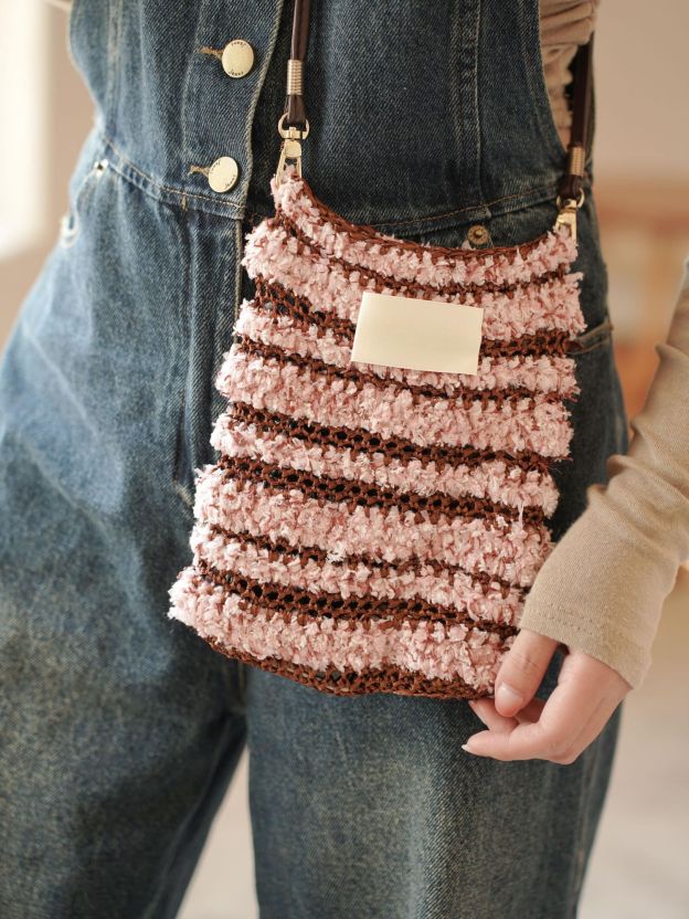 Hand mixed thread Ribbon Mobile Phone Crossbody Bag DIY Material Bag Crocheted Handmade Gift Original Valentine's Day Girlfriend Birthday-HOOKSTH