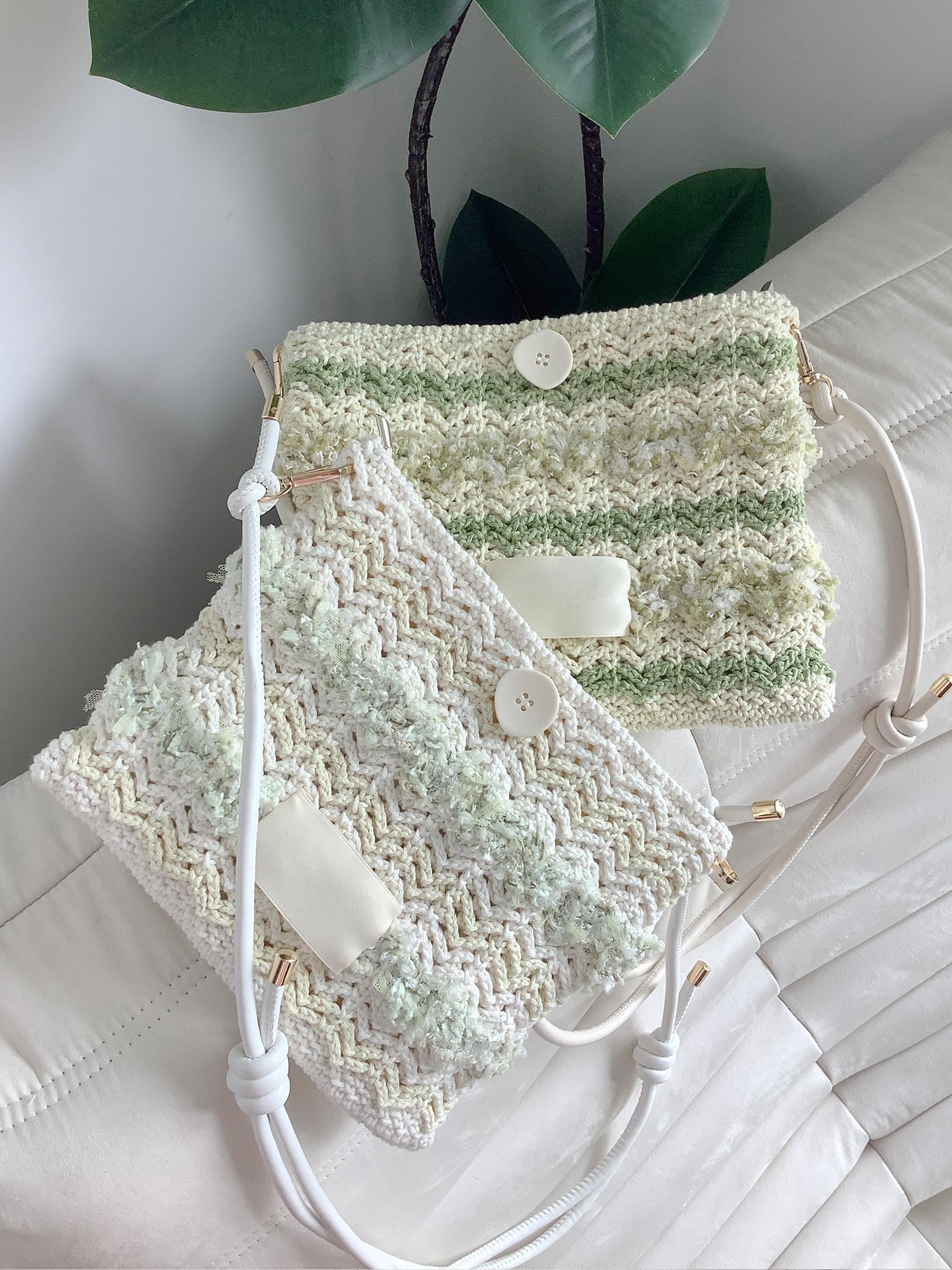 Hand mixed thread Bobo Bag DIY Material Bag Woven Handmade Bag Crocheted Original Contrast Color One Shoulder Crossbody-HOOKSTH