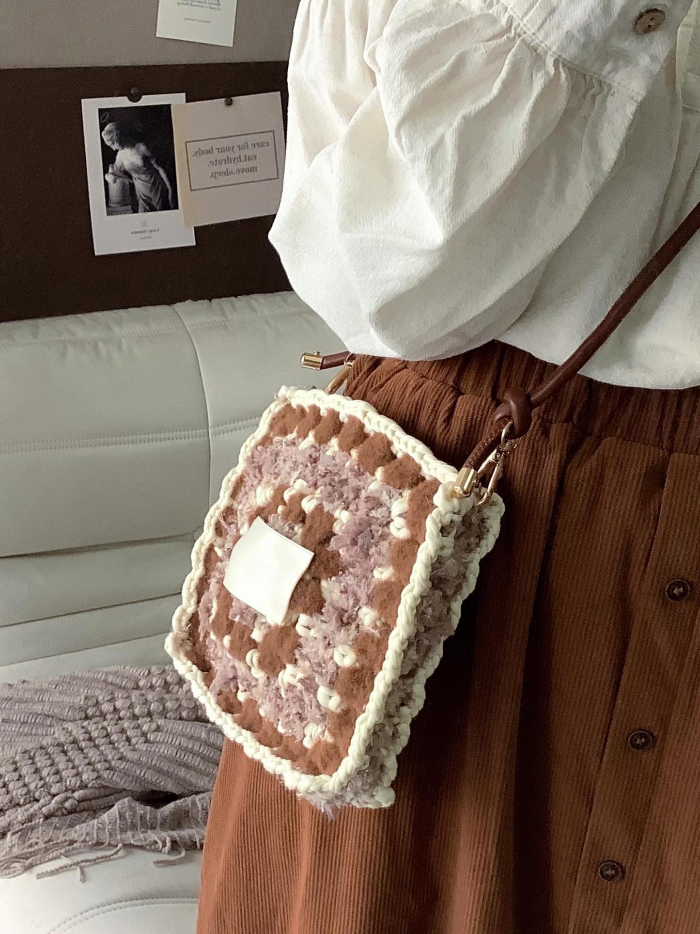 Hand mixed thread Biscuit Bag DIY Material Bag Handmade Gift Crocheted Original Maillard Shoulder Crossbody-HOOKSTH