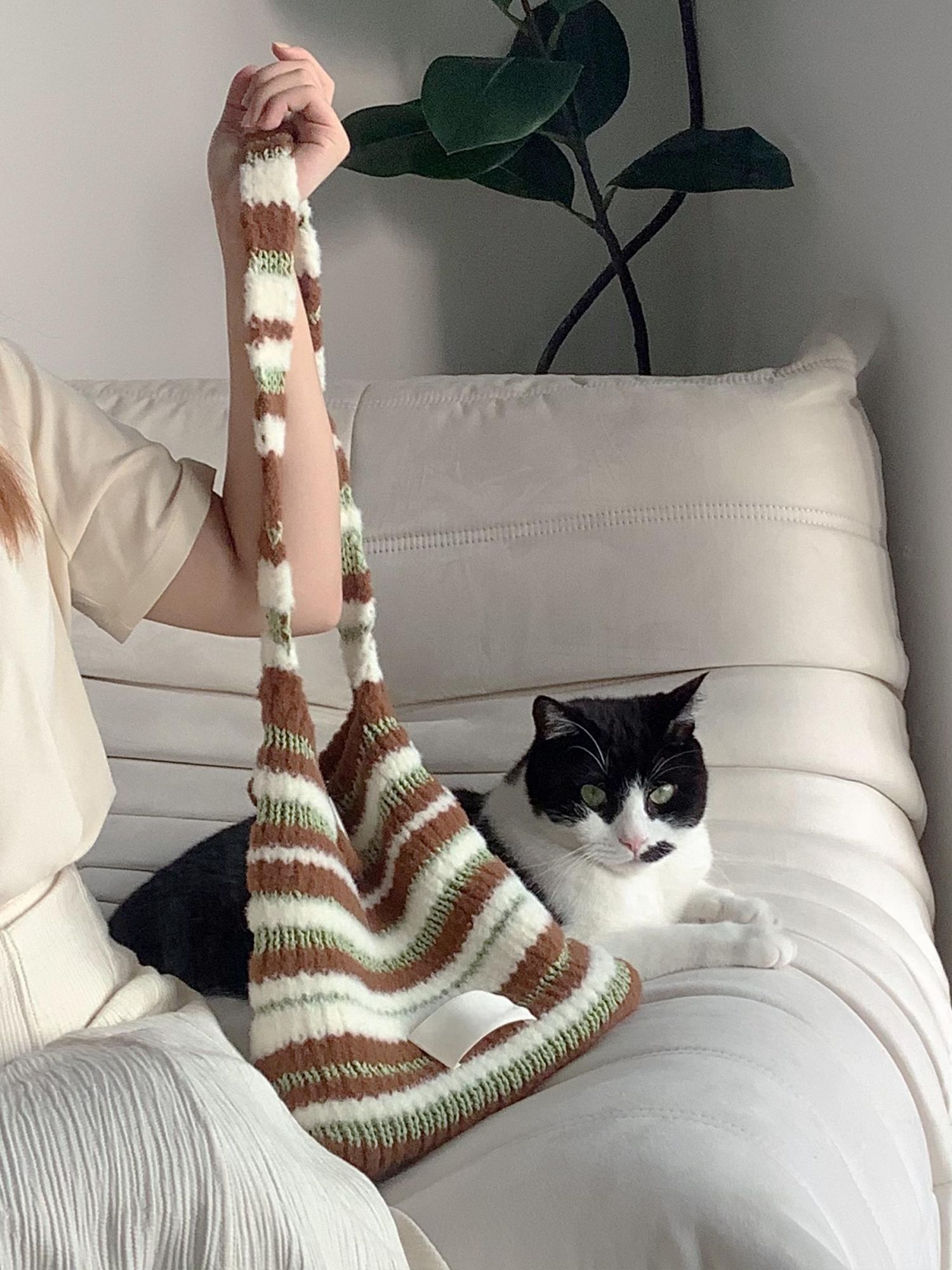 Marshmallow mix color bag DIY material bag shoulder crossbody soft hand-woven autumn and winter gifts original-HOOKSTH