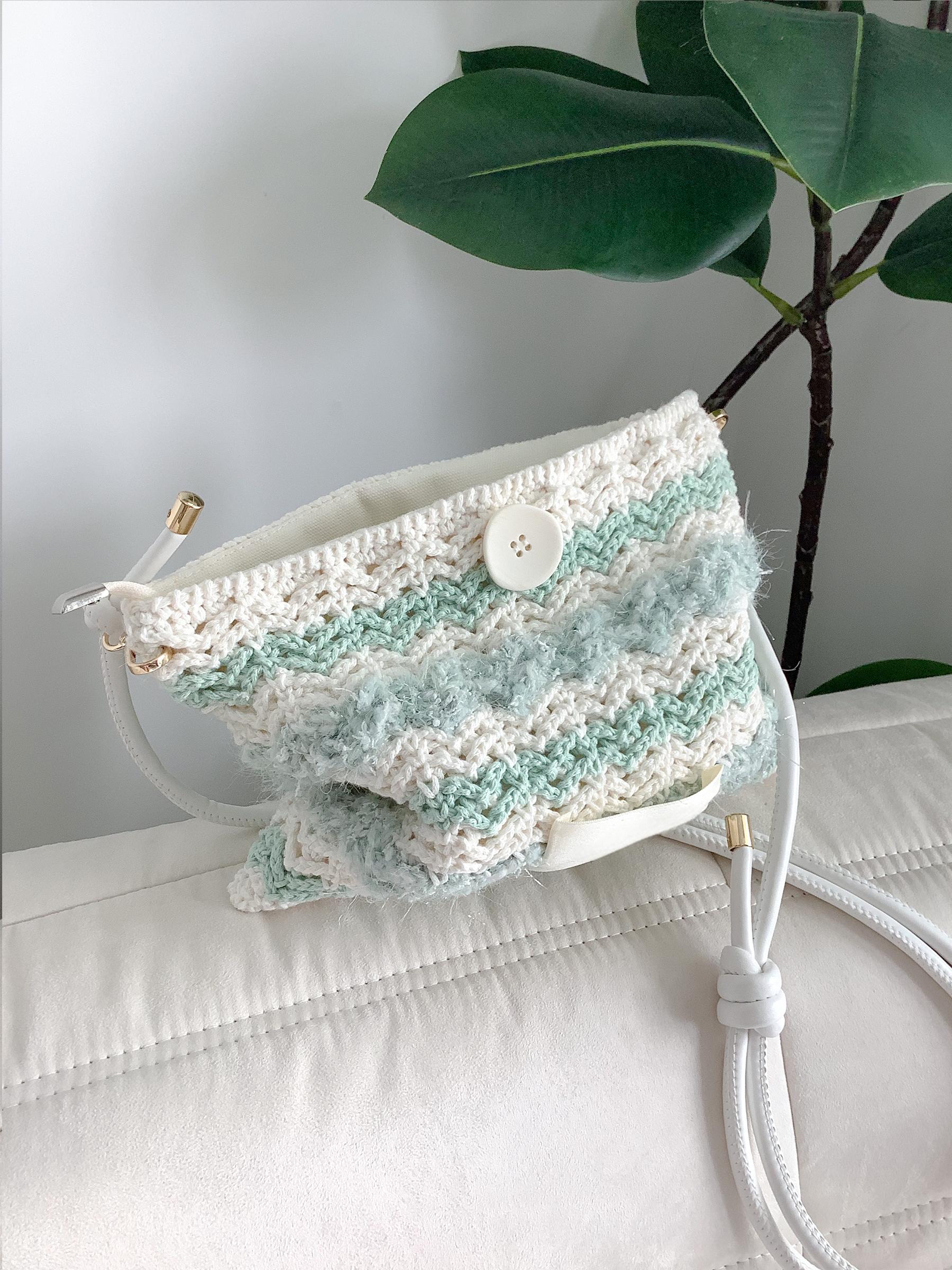 Hand mixed thread Bobo Bag DIY Material Bag Woven Handmade Bag Crocheted Original Contrast Color One Shoulder Crossbody-HOOKSTH