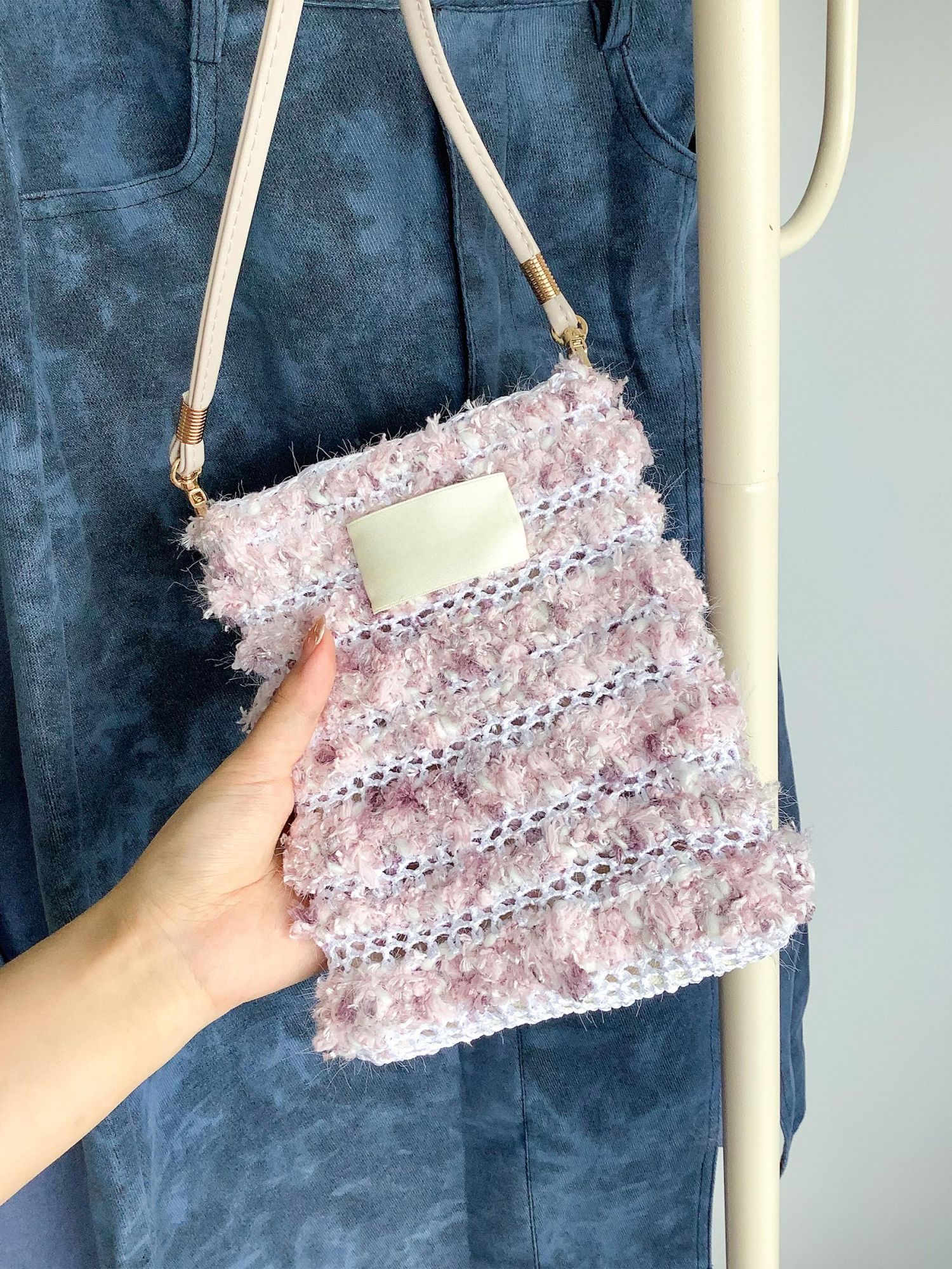 Hand mixed thread Ribbon Mobile Phone Crossbody Bag DIY Material Bag Crocheted Handmade Gift Original Valentine's Day Girlfriend Birthday-HOOKSTH