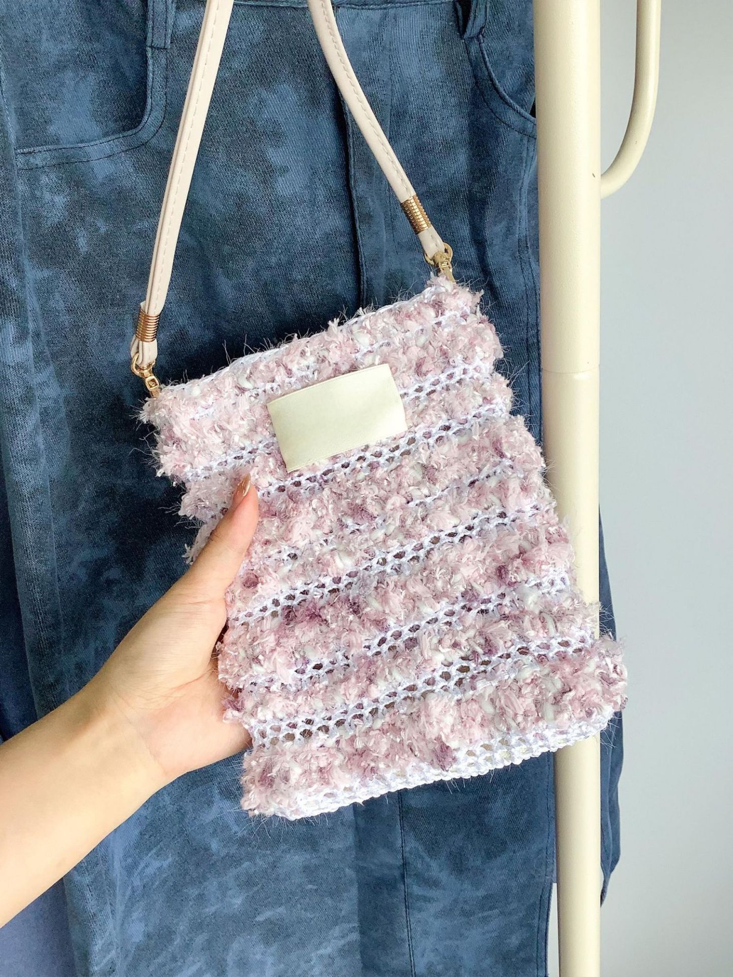 Hand mixed thread Ribbon Mobile Phone Crossbody Bag DIY Material Bag Crocheted Handmade Gift Original Valentine's Day Girlfriend Birthday-HOOKSTH