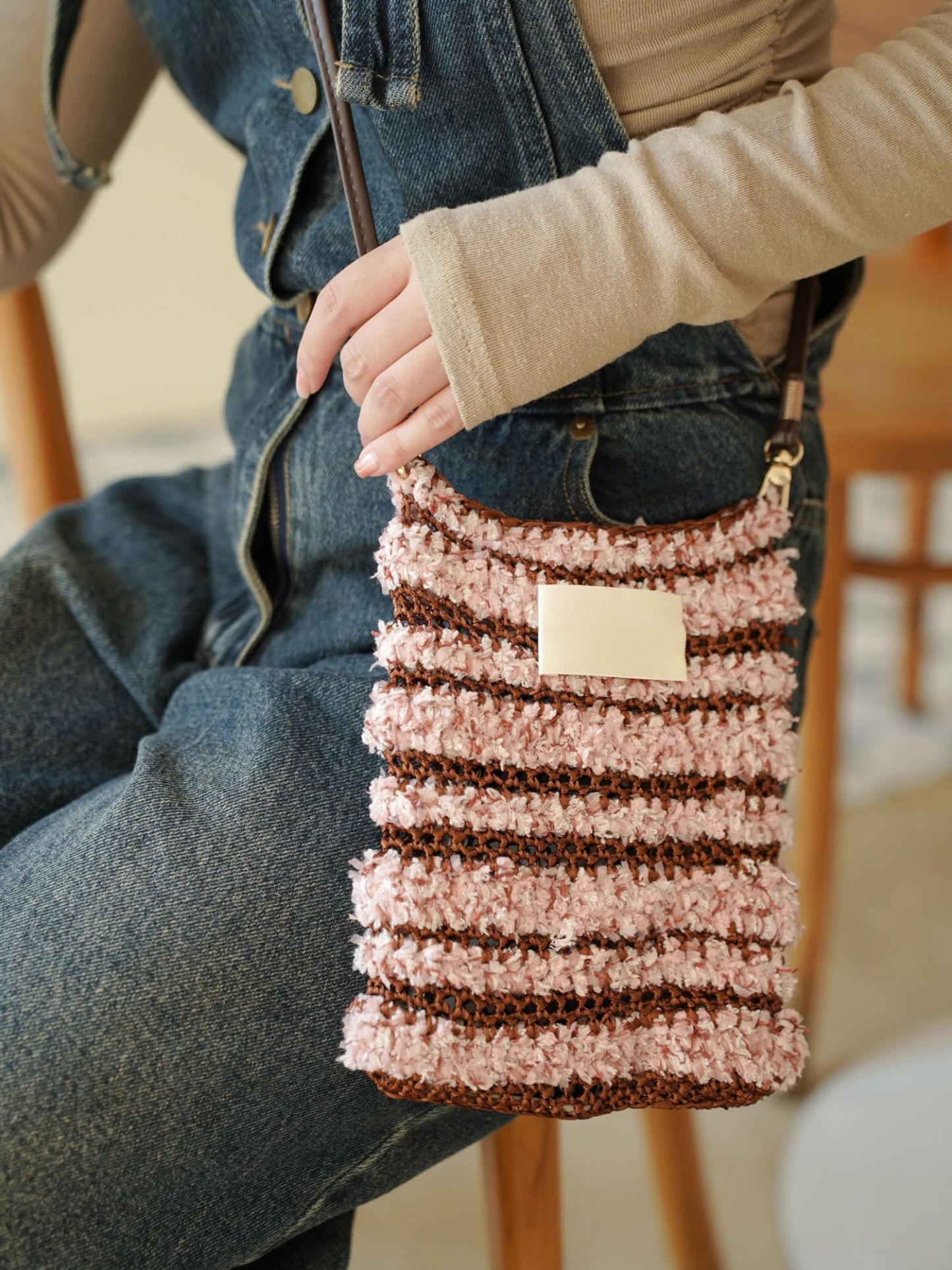 Hand mixed thread Ribbon Mobile Phone Crossbody Bag DIY Material Bag Crocheted Handmade Gift Original Valentine's Day Girlfriend Birthday-HOOKSTH