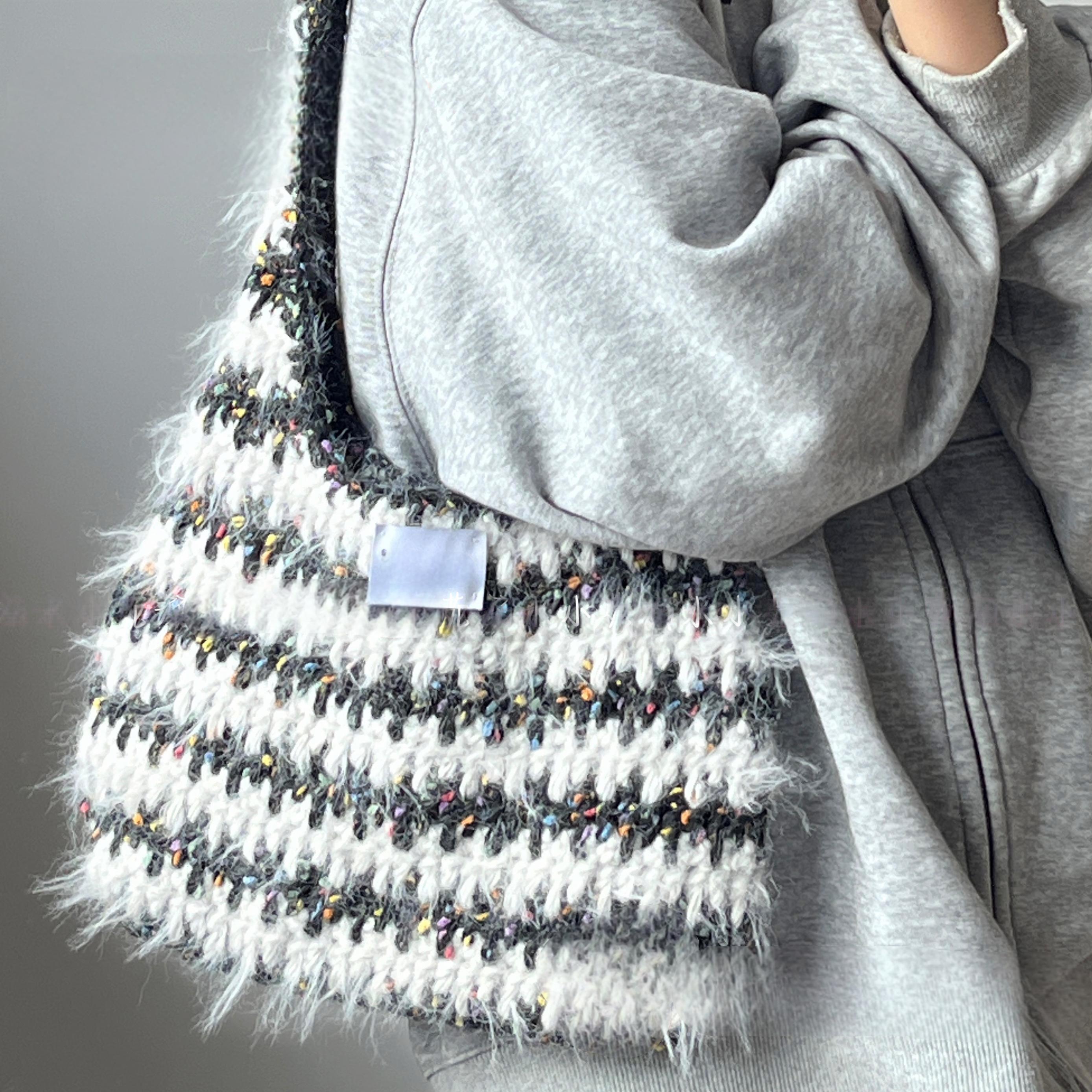 Hand mixed thread color matching striped armpit bag DIY material bag handmade crochet gift girlfriend new year christmas valentine's day-HOOKSTH