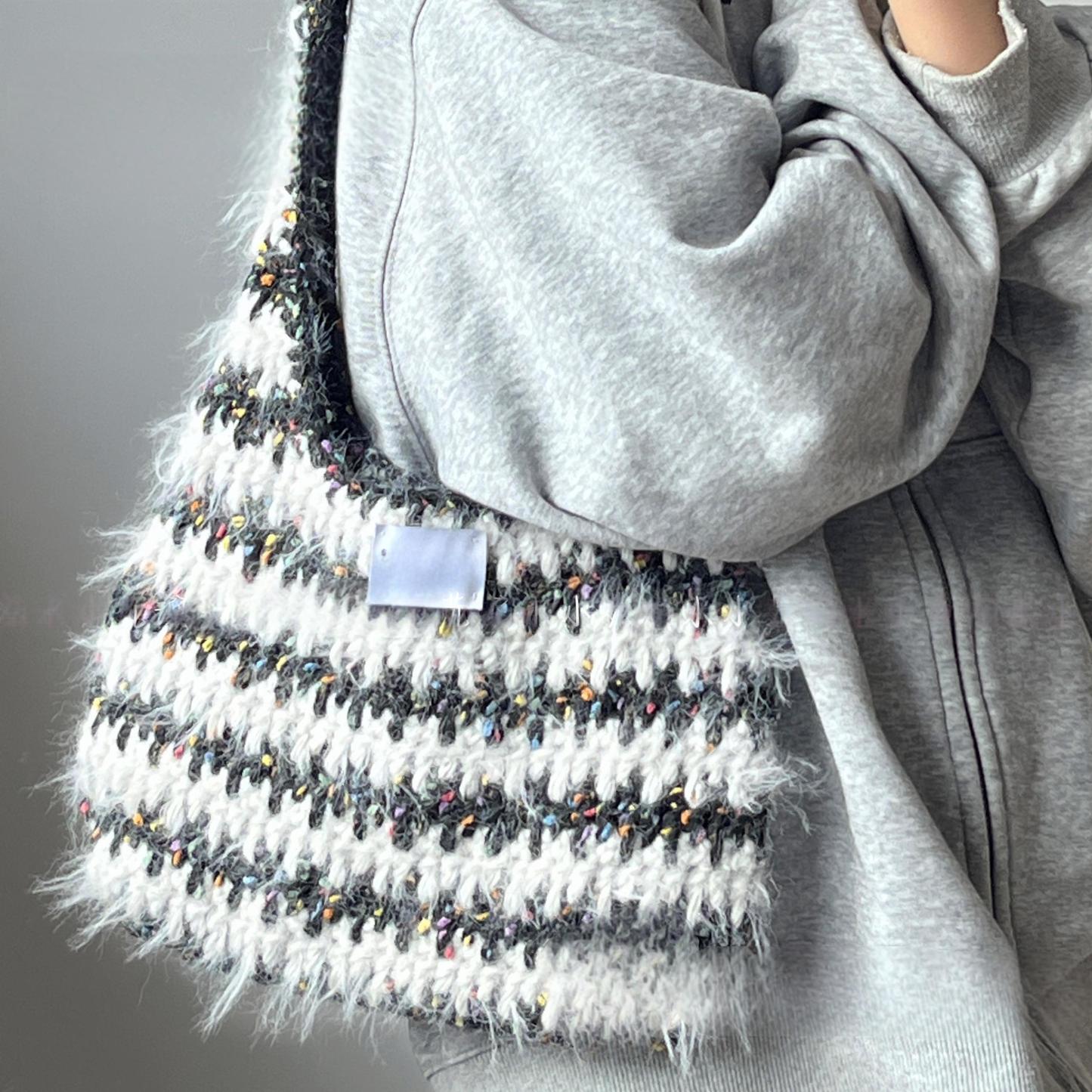 Hand mixed thread color matching striped armpit bag DIY material bag handmade crochet gift girlfriend new year christmas valentine's day-HOOKSTH