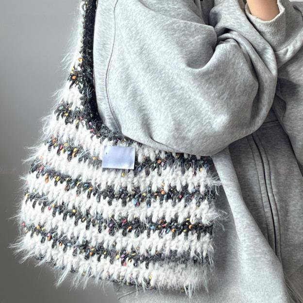 Hand mixed thread color matching striped armpit bag DIY material bag handmade crochet gift girlfriend new year christmas valentine's day-HOOKSTH