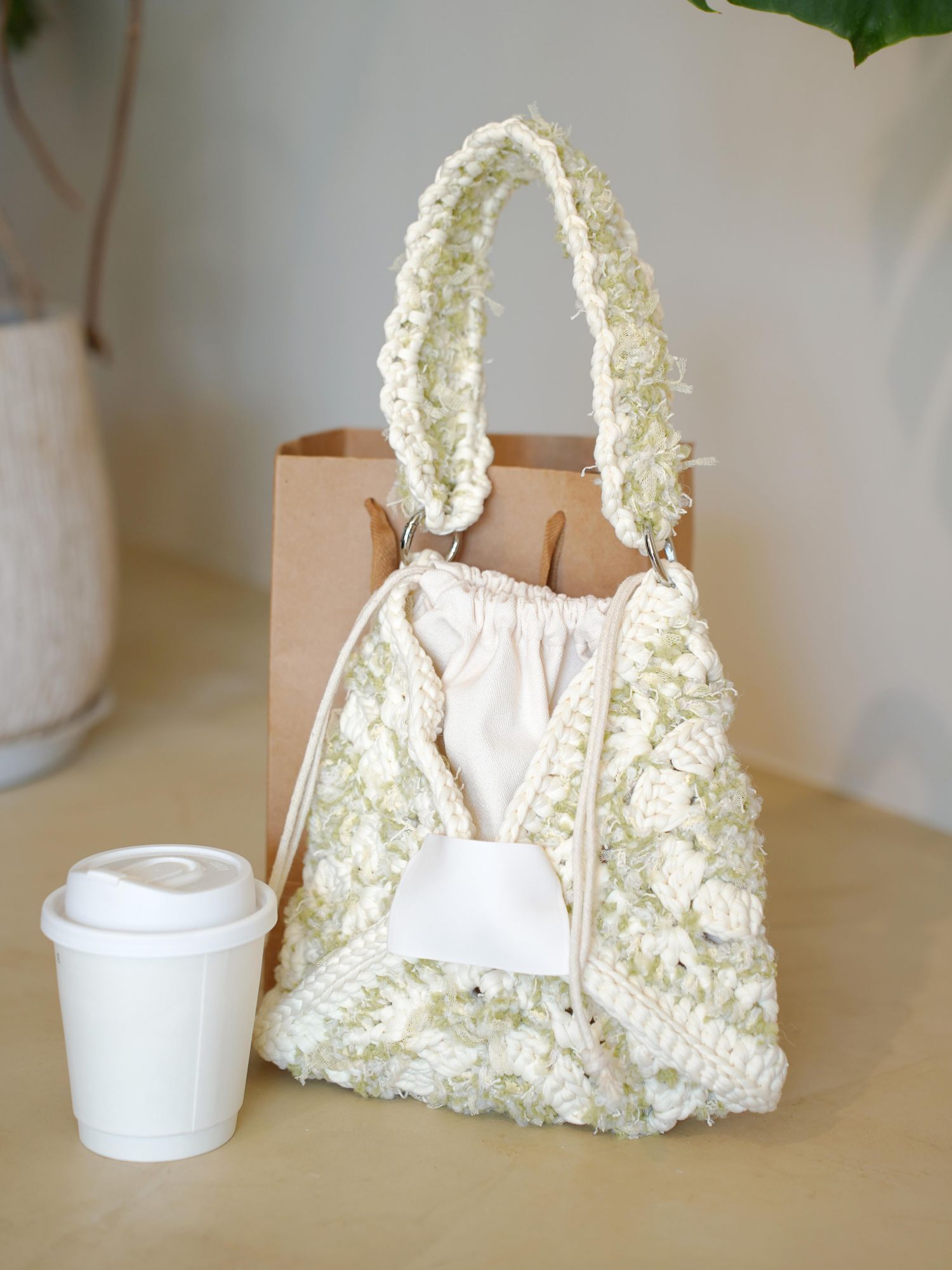 Hand mixed thread flower bag DIY material bag crocheted shoulder handmade gift original-HOOKSTH