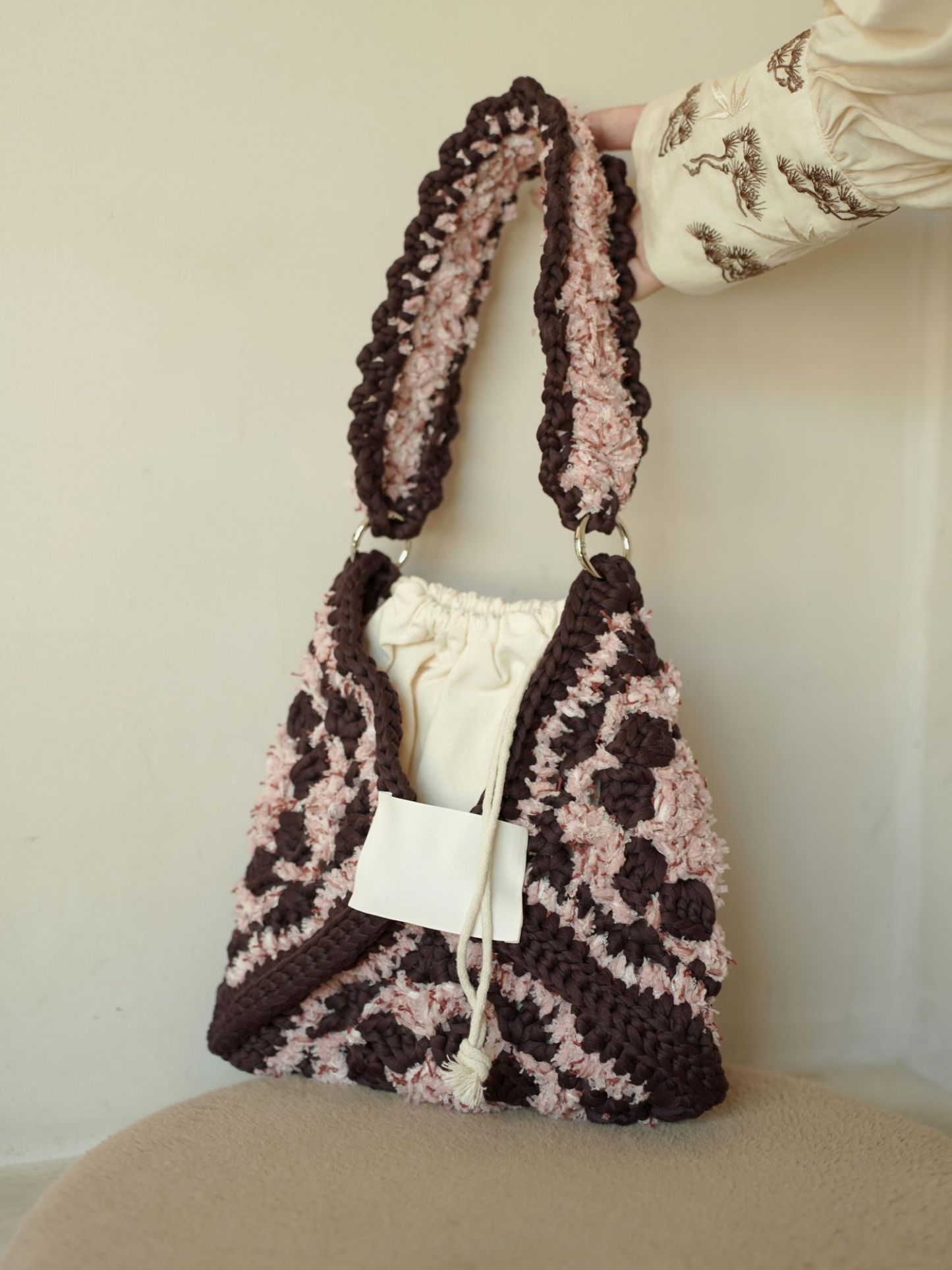 Hand mixed thread flower bag DIY material bag crocheted shoulder handmade gift original-HOOKSTH