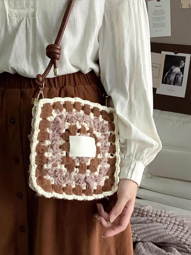 Hand mixed thread Biscuit Bag DIY Material Bag Handmade Gift Crocheted Original Maillard Shoulder Crossbody-HOOKSTH