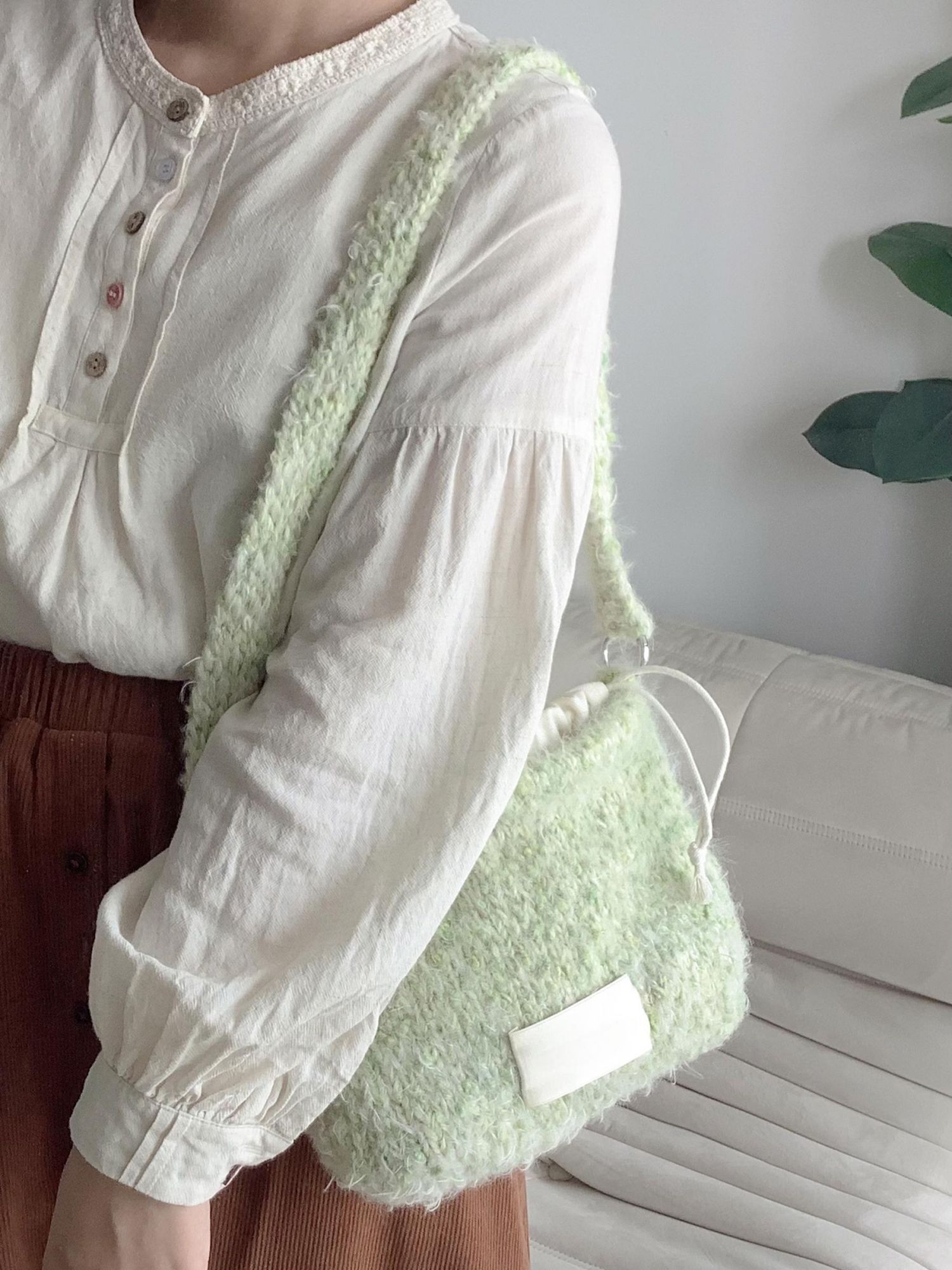 Hand mixed thread moss bag DIY material bag Original woven gift Gift handmade green shoulder bag-HOOKSTH