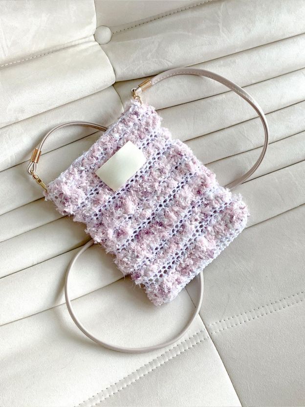 Hand mixed thread Ribbon Mobile Phone Crossbody Bag DIY Material Bag Crocheted Handmade Gift Original Valentine's Day Girlfriend Birthday-HOOKSTH