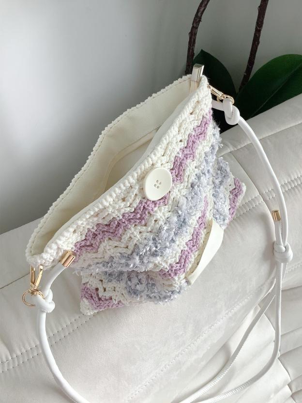 Hand mixed thread Bobo Bag DIY Material Bag Woven Handmade Bag Crocheted Original Contrast Color One Shoulder Crossbody-HOOKSTH
