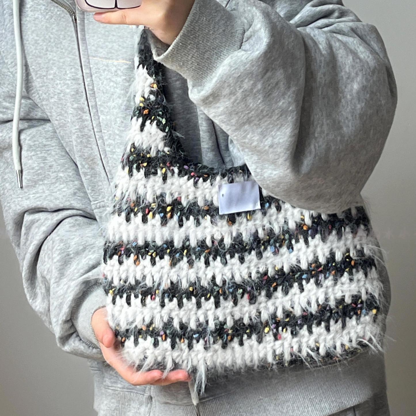 Hand mixed thread color matching striped armpit bag DIY material bag handmade crochet gift girlfriend new year christmas valentine's day-HOOKSTH