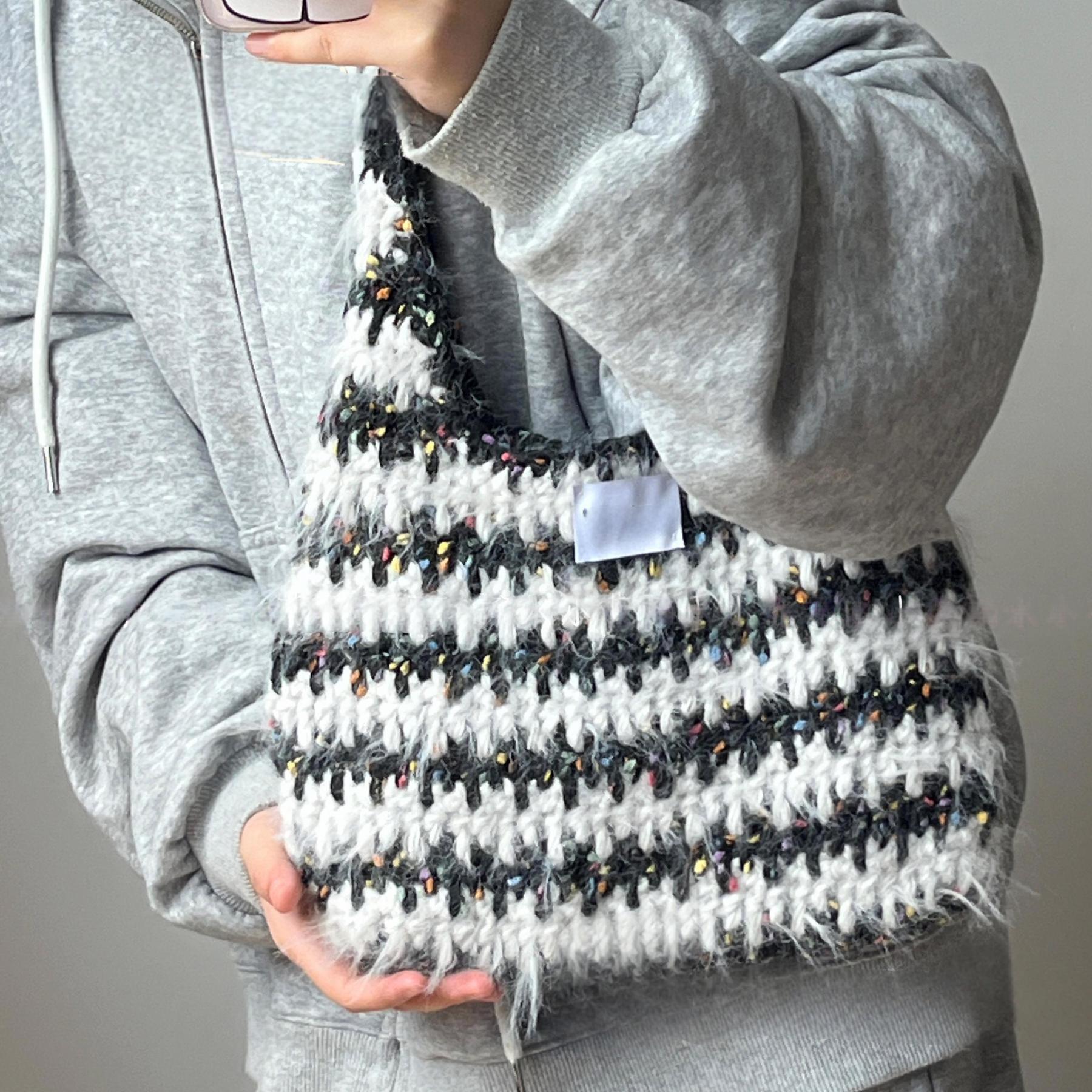 Hand mixed thread color matching striped armpit bag DIY material bag handmade crochet gift girlfriend new year christmas valentine's day-HOOKSTH