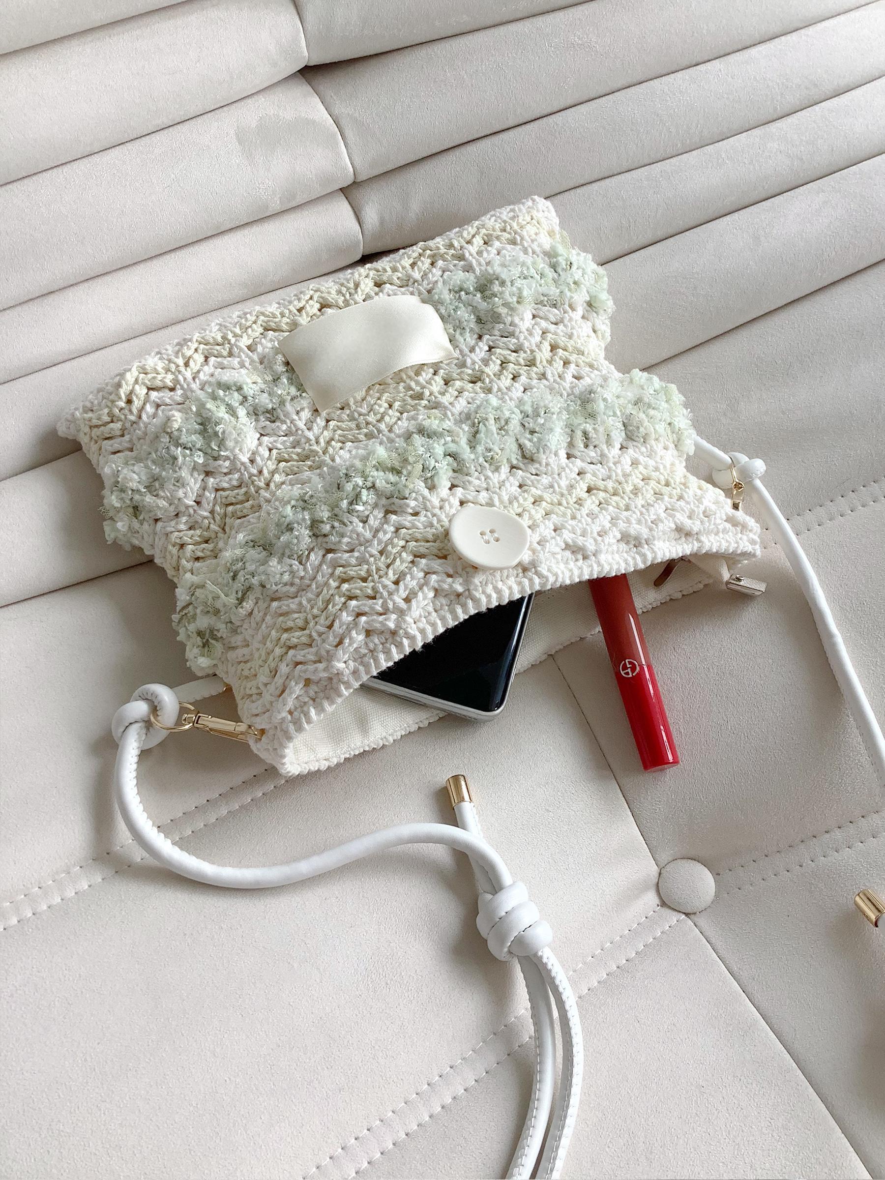 Hand mixed thread Bobo Bag DIY Material Bag Woven Handmade Bag Crocheted Original Contrast Color One Shoulder Crossbody-HOOKSTH