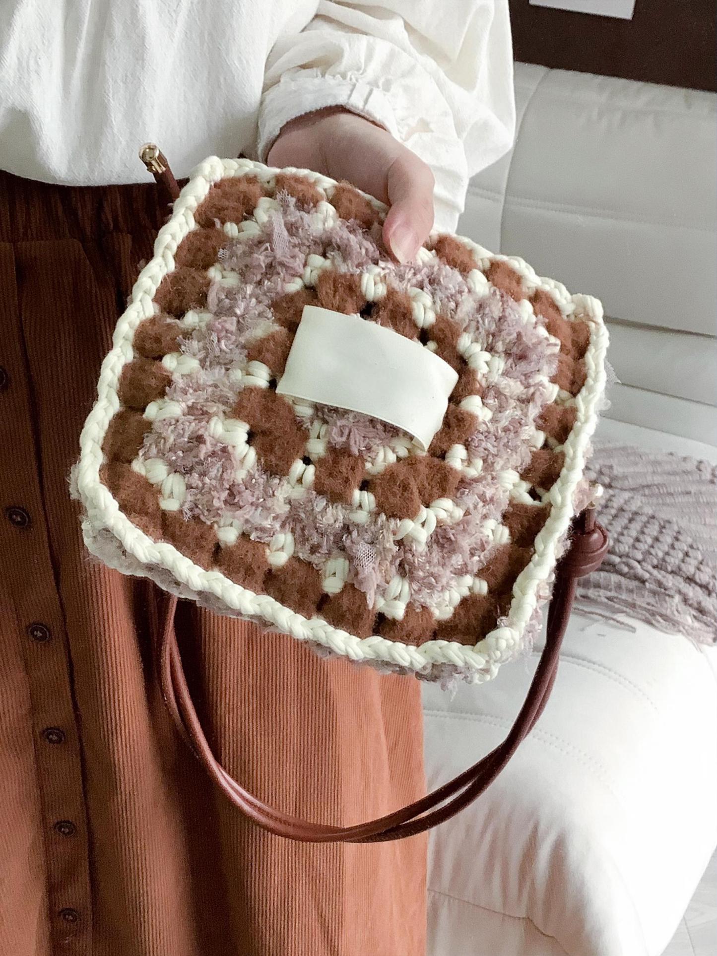 Hand mixed thread Biscuit Bag DIY Material Bag Handmade Gift Crocheted Original Maillard Shoulder Crossbody-HOOKSTH