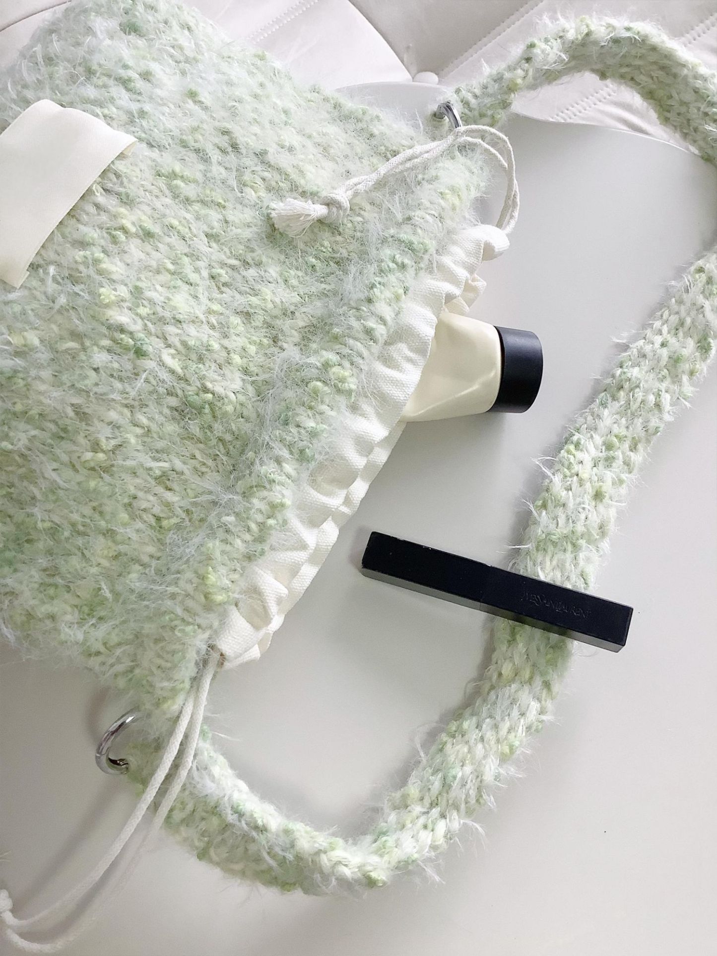 Hand mixed thread moss bag DIY material bag Original woven gift Gift handmade green shoulder bag-HOOKSTH