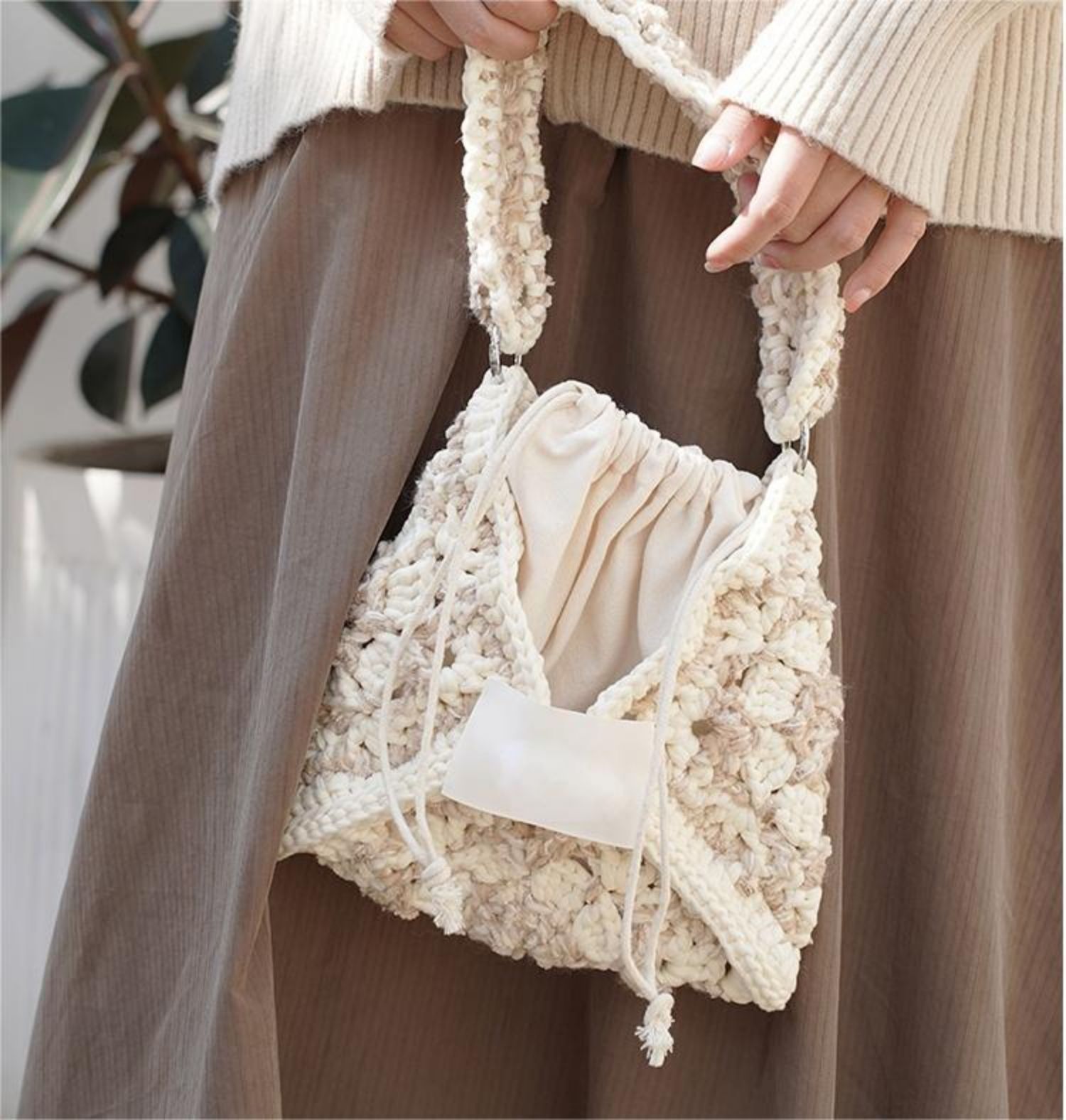 Hand mixed thread flower bag DIY material bag crocheted shoulder handmade gift original-HOOKSTH