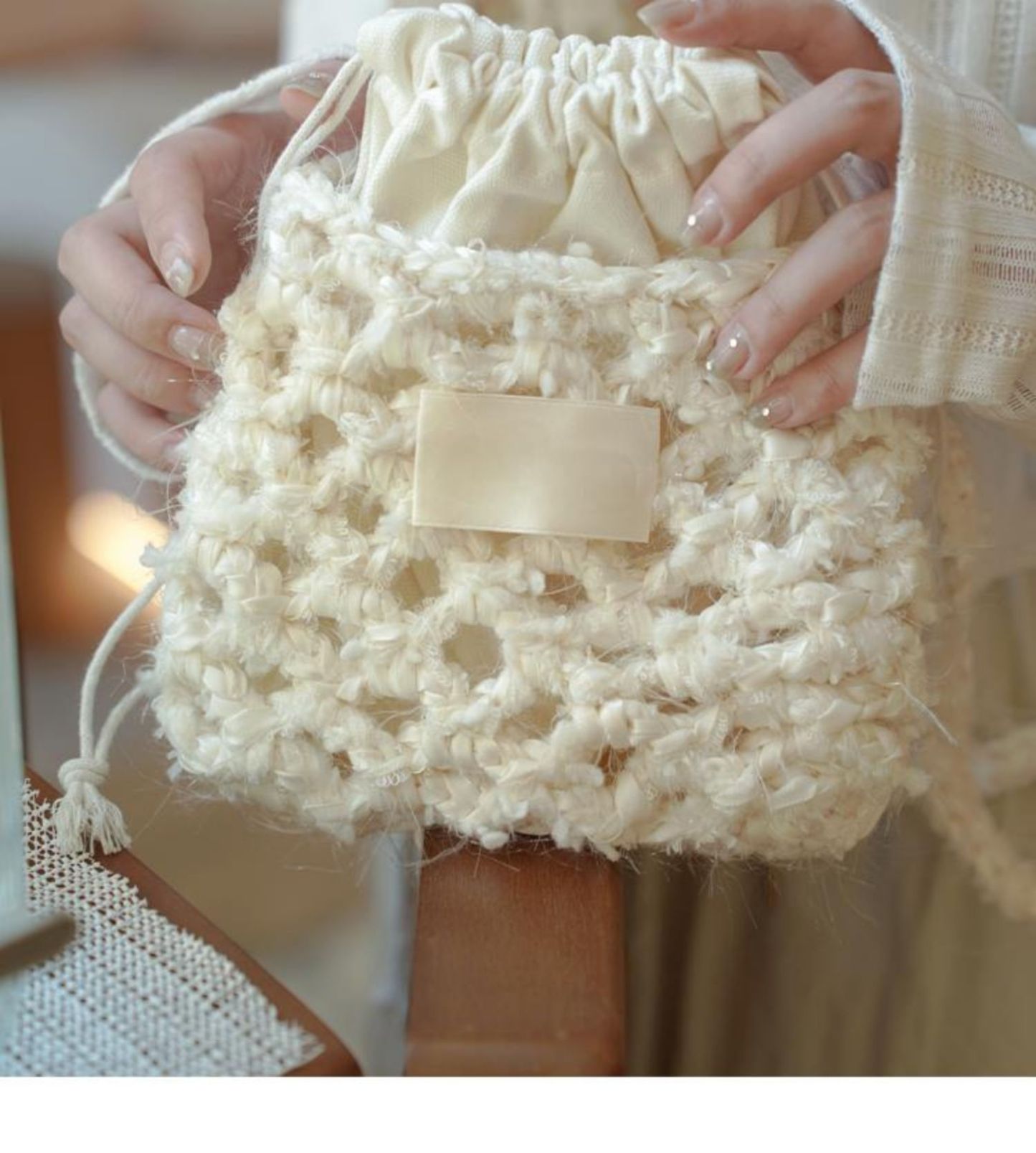 Hand mixed thread pineapple bag wind chime DIY material bag original woven gift crossbody handmade warm white-HOOKSTH