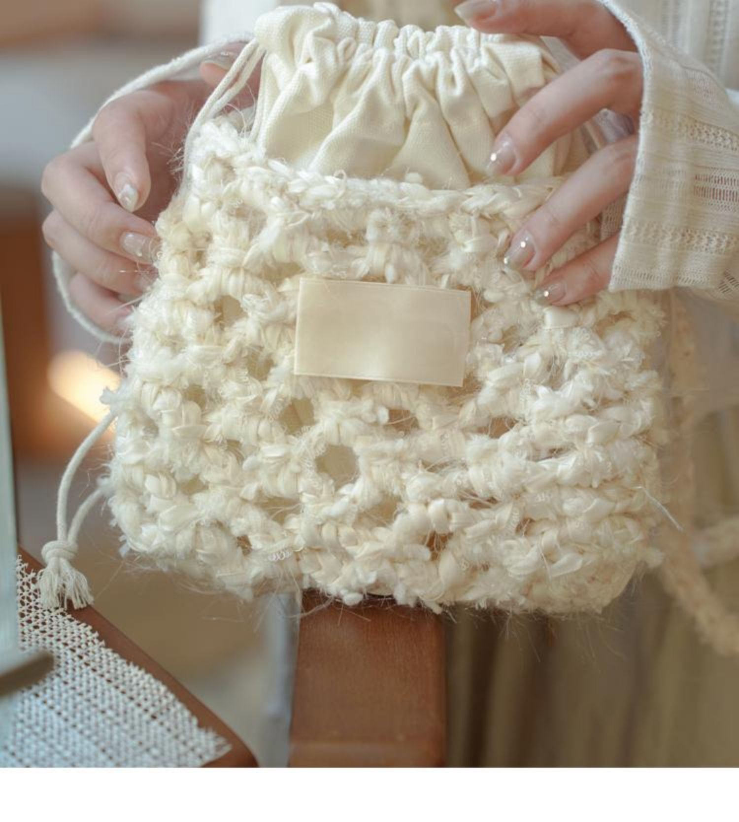 Hand mixed thread pineapple bag wind chime DIY material bag original woven gift crossbody handmade warm white-HOOKSTH