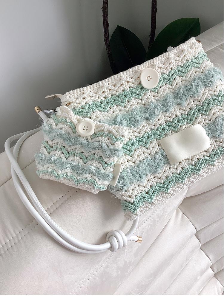 Hand mixed thread Bobo Bag DIY Material Bag Woven Handmade Bag Crocheted Original Contrast Color One Shoulder Crossbody-HOOKSTH