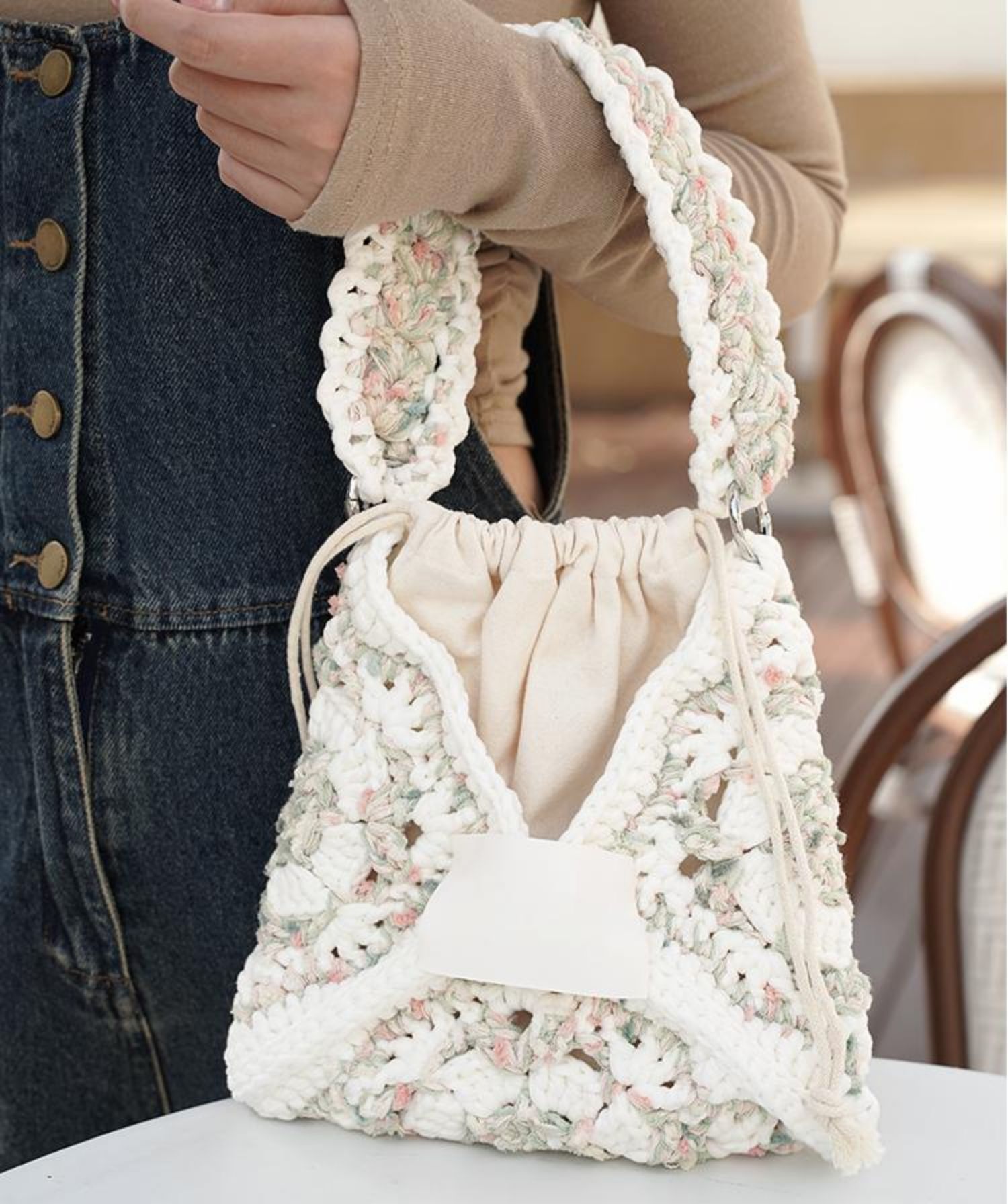 Hand mixed thread flower bag DIY material bag crocheted shoulder handmade gift original-HOOKSTH
