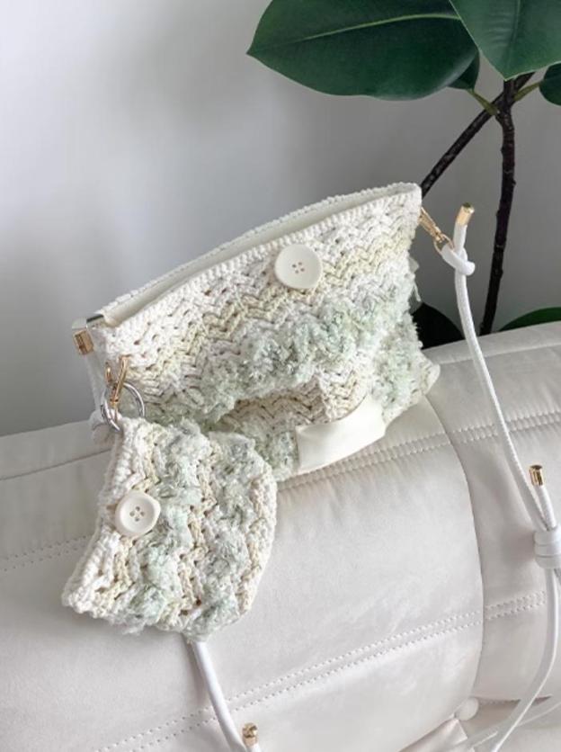 Hand mixed thread Bobo Bag DIY Material Bag Woven Handmade Bag Crocheted Original Contrast Color One Shoulder Crossbody-HOOKSTH
