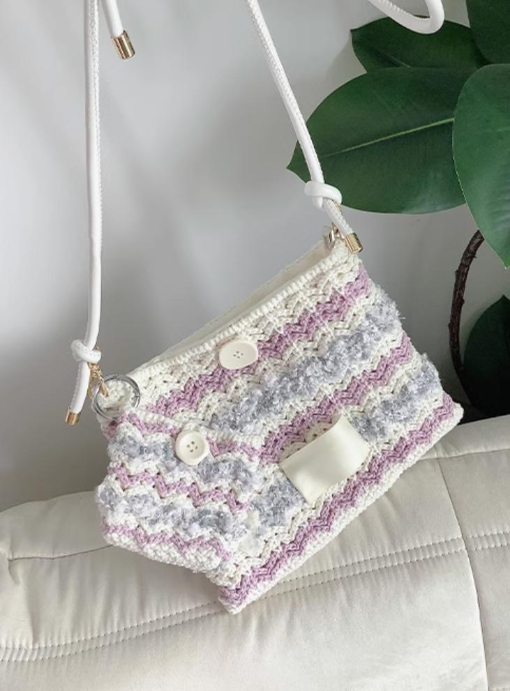 Hand mixed thread Bobo Bag DIY Material Bag Woven Handmade Bag Crocheted Original Contrast Color One Shoulder Crossbody-HOOKSTH