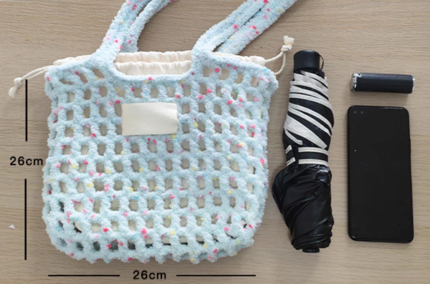 Hand Mixed Thread Hollow Jelly Bean Bag DIY Material Bag Handheld Shoulder Bag Crocheted Handmade Gift Dopamine Color-HOOKSTH