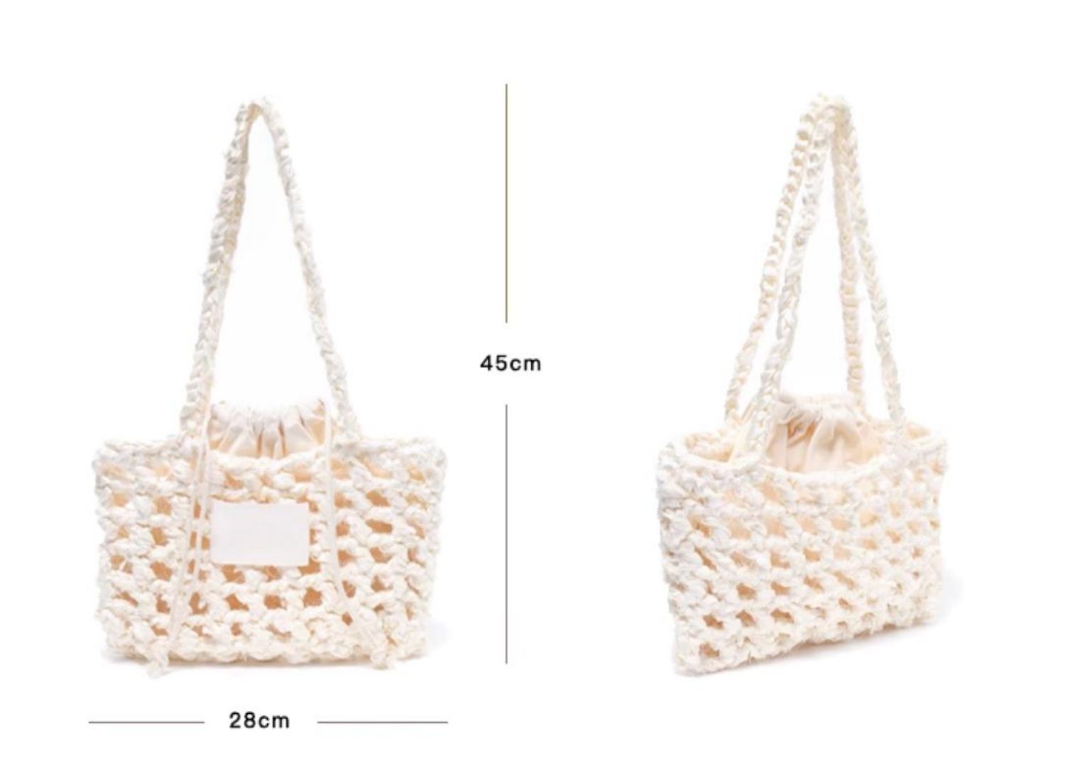 Hand Mixed Thread Hollow Ribbon Bag DIY Material Bag One Shoulder Knitting Crocheted Handmade Gift Beige Original-HOOKSTH