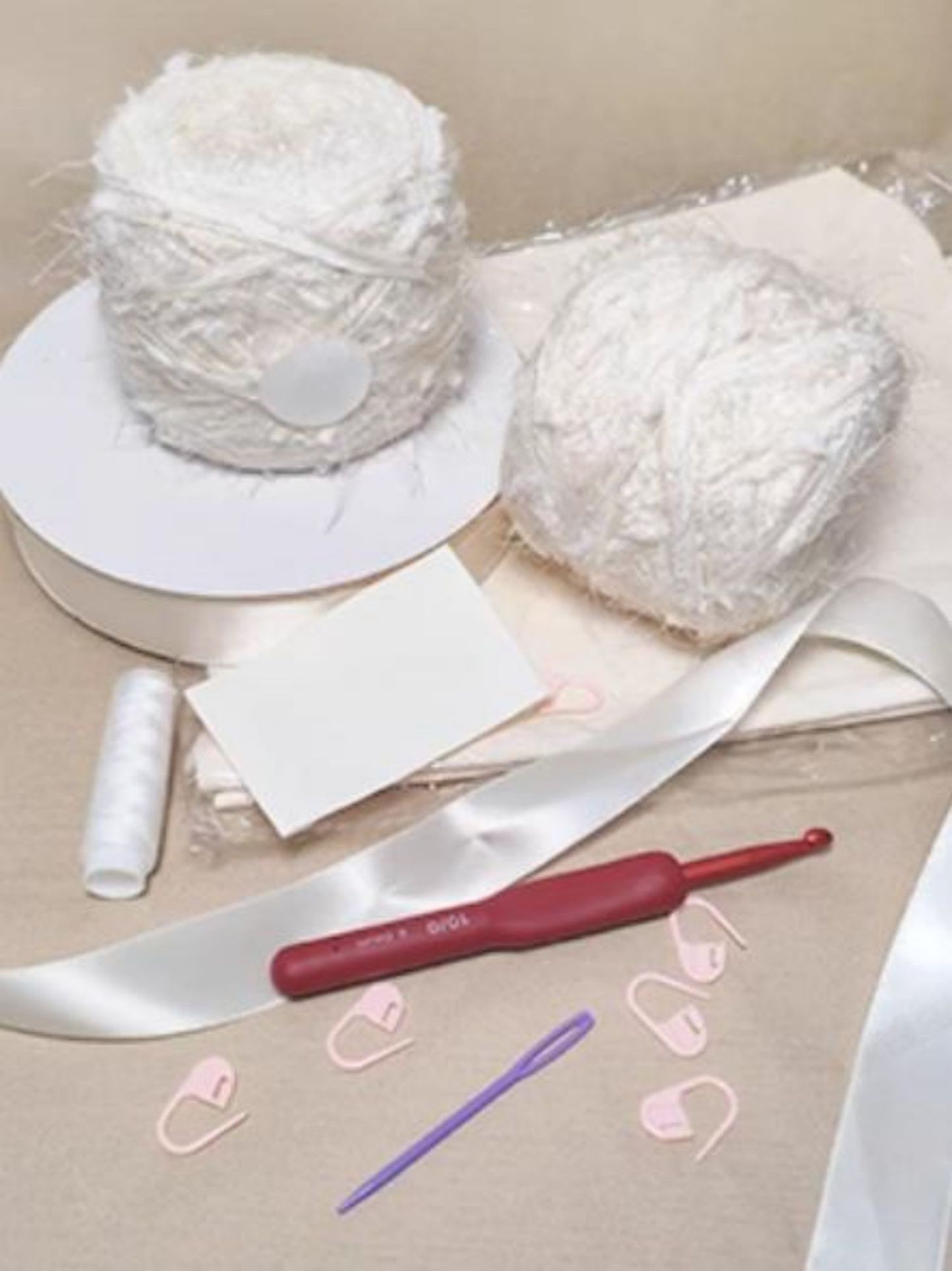 Hand Mixed Thread Hollow Ribbon Bag DIY Material Bag One Shoulder Knitting Crocheted Handmade Gift Beige Original-HOOKSTH