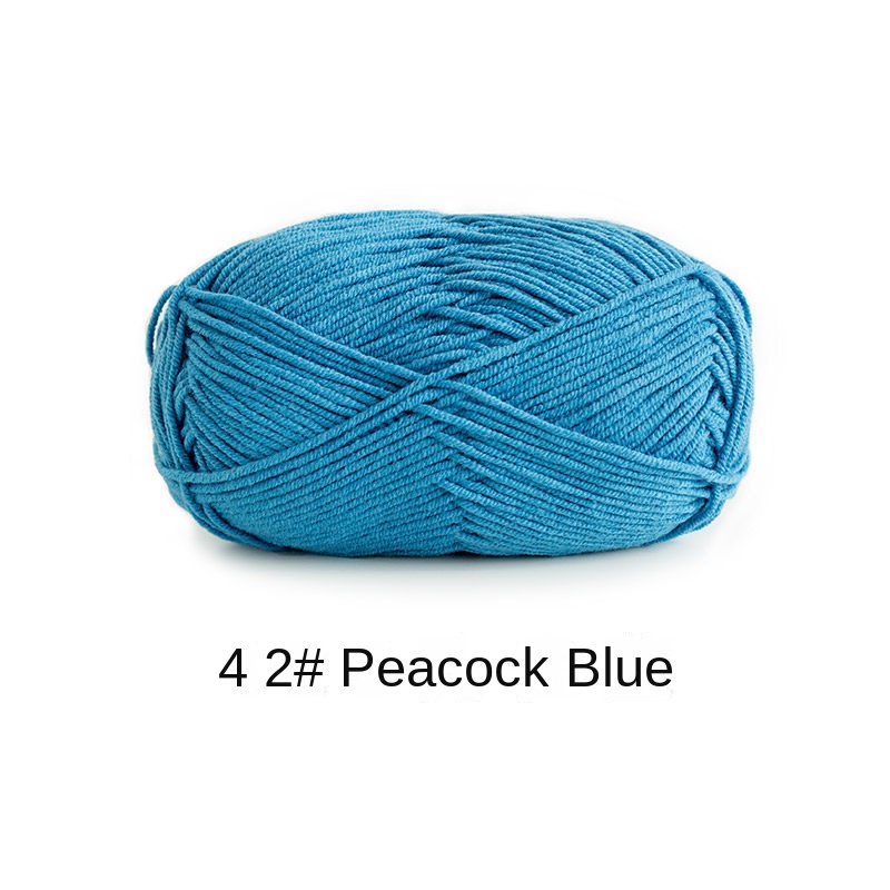 Blue 4 strands of milk combed cotton medium and coarse wool ball hand-woven 50g crochet rod hat scarf sweater handmade gift