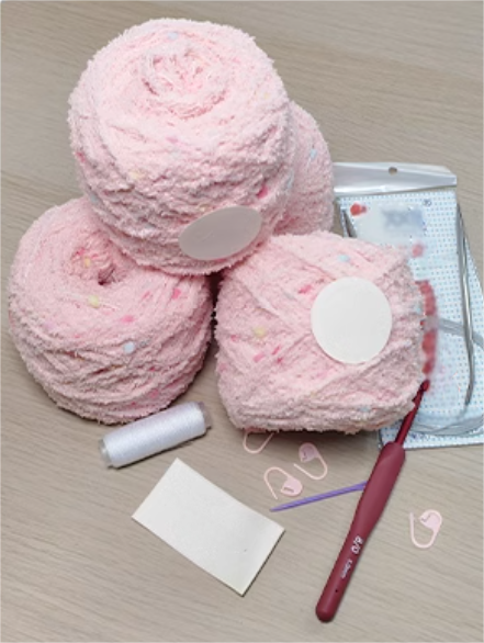 Hand mixed thread sesame bag, pink DIY material bag, shoulder woven handmade gift, give original-HOOKSTH