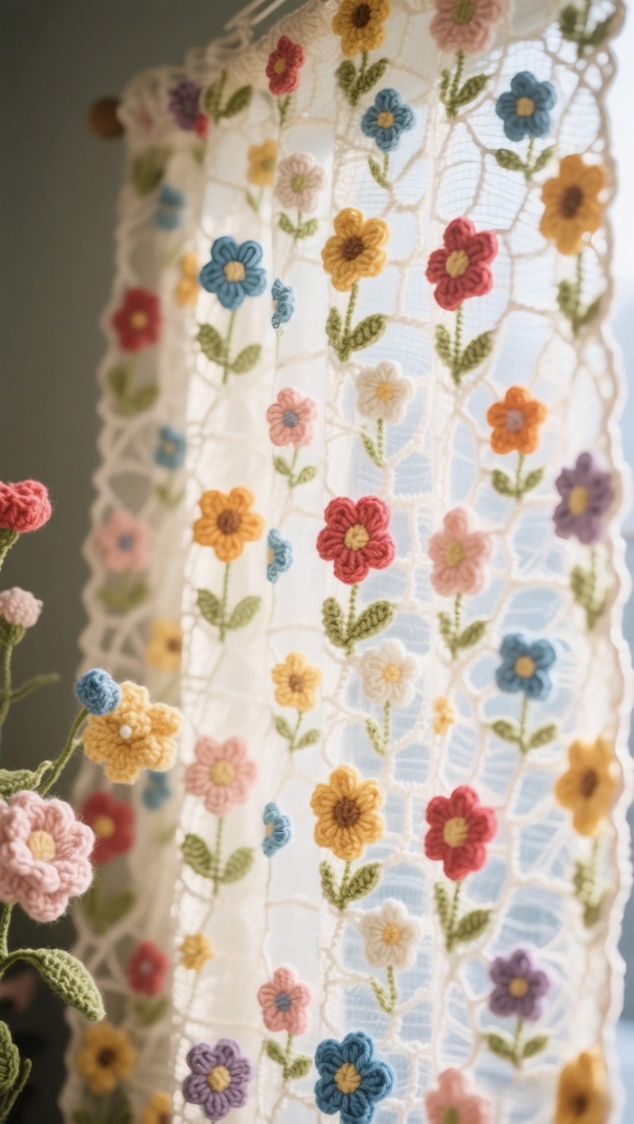 Crochet Flower Curtain Handmade Gift For Friends Family