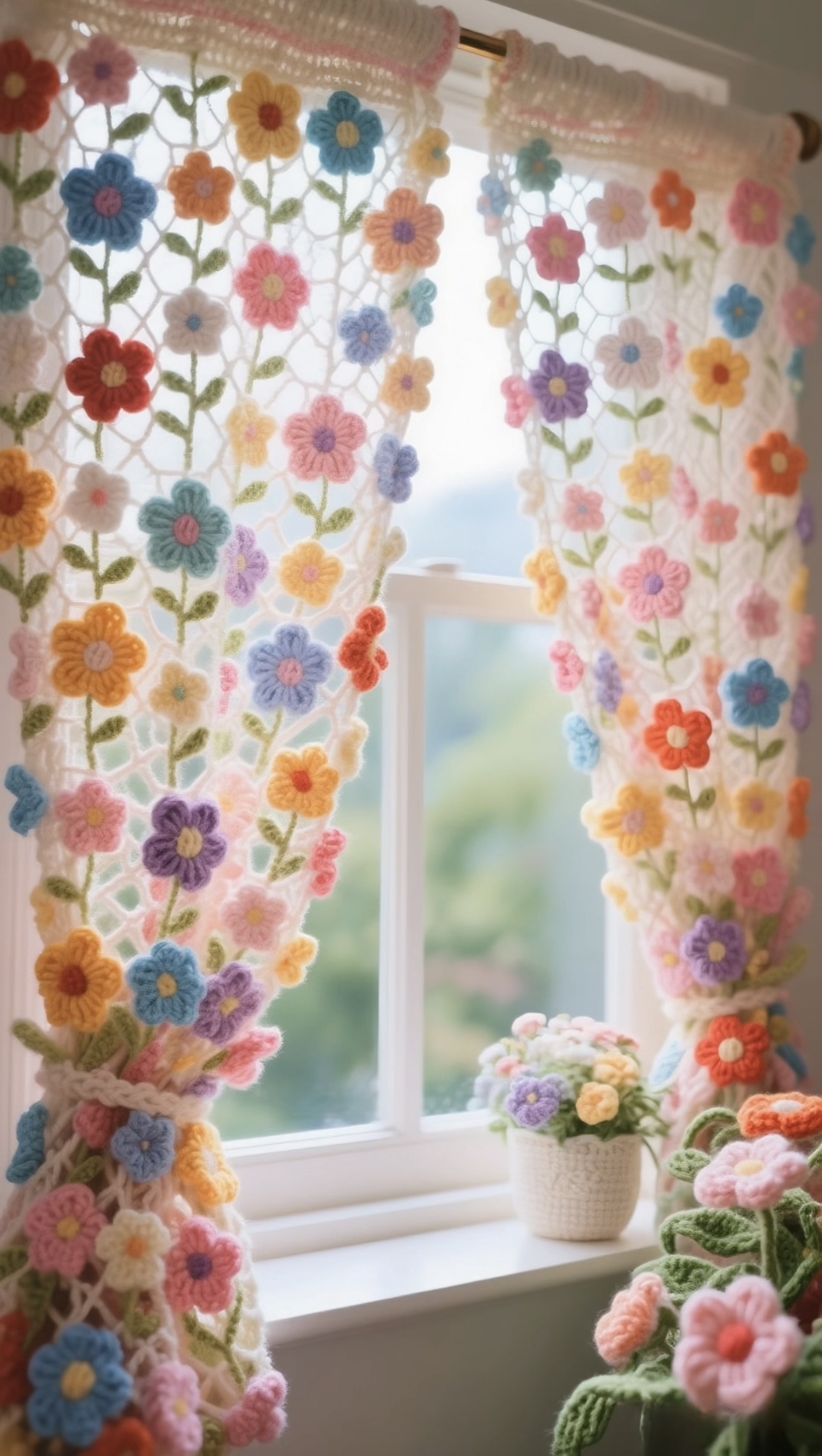 Crochet Flower Curtain Handmade Gift For Friends Family