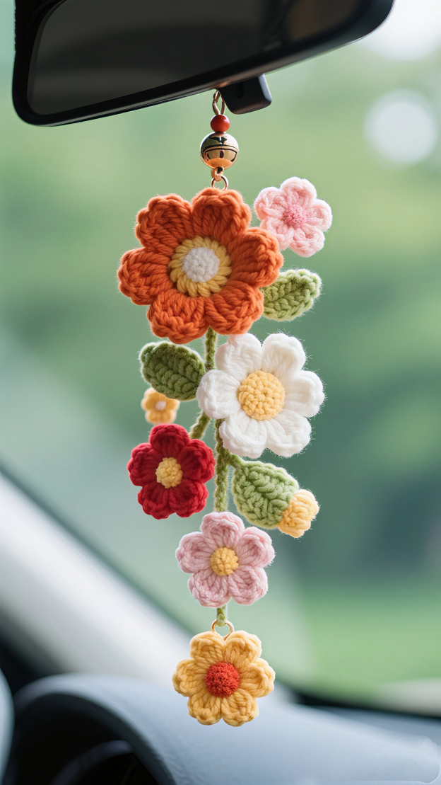 Crochet Car Pendant Flower Pendant Pattern Material Kit Gift For Boyfriend Or Girlfriend