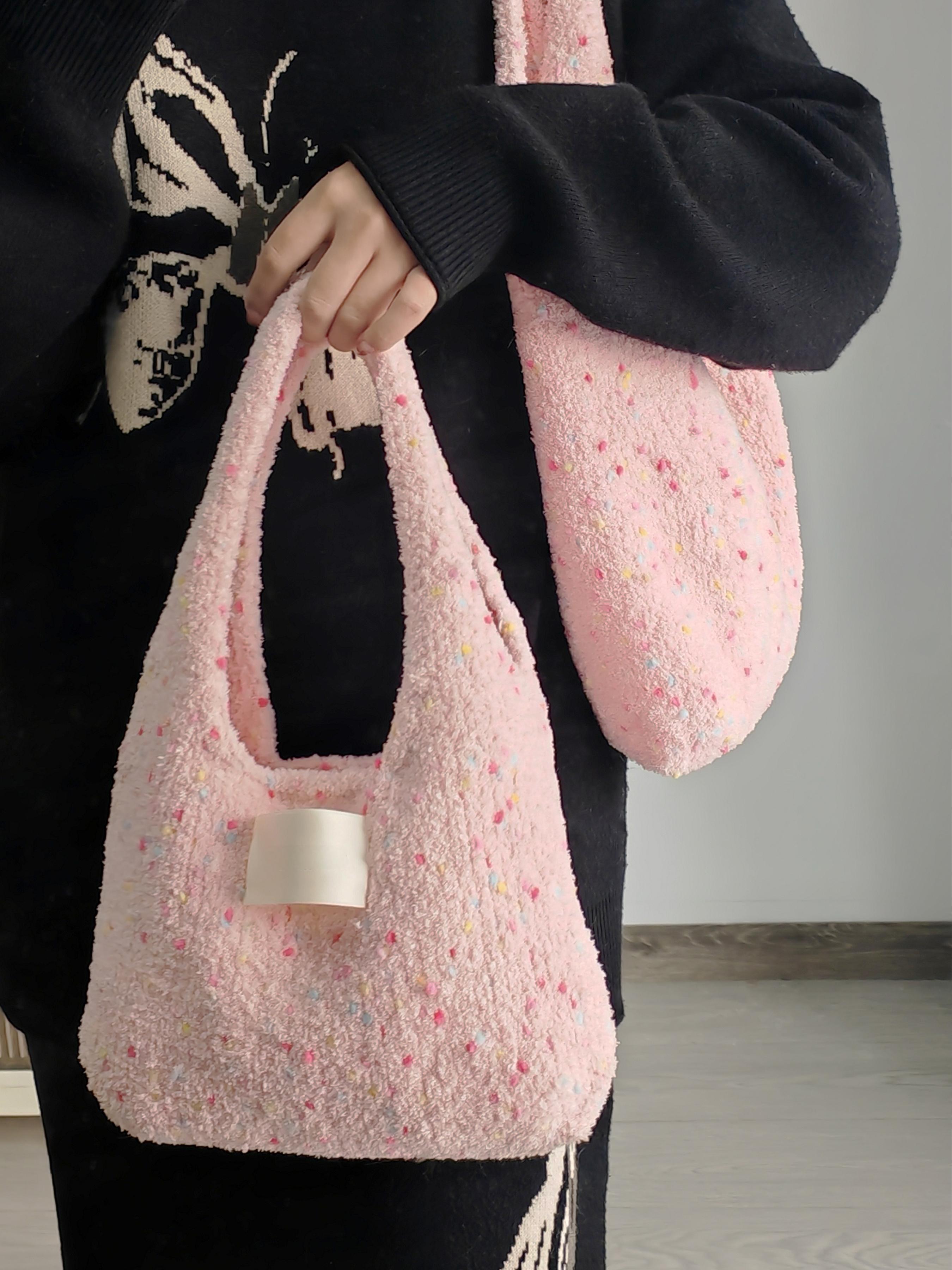 Hand mixed thread sesame bag, pink DIY material bag, shoulder woven handmade gift, give original-HOOKSTH