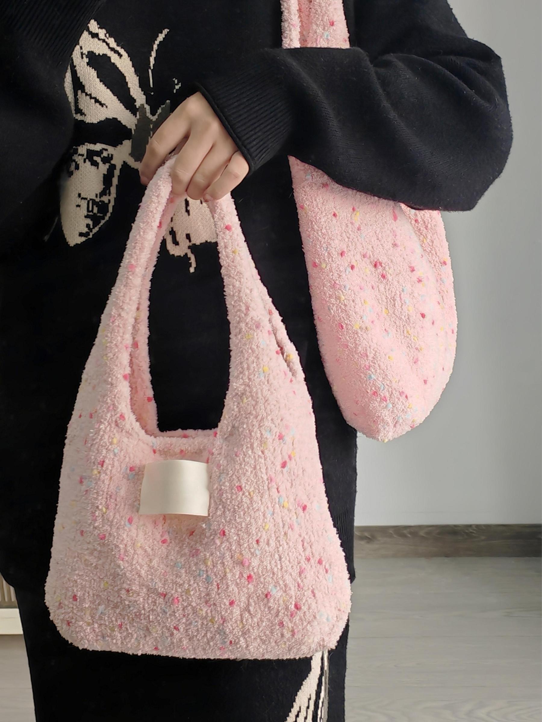 Hand mixed thread sesame bag, pink DIY material bag, shoulder woven handmade gift, give original-HOOKSTH