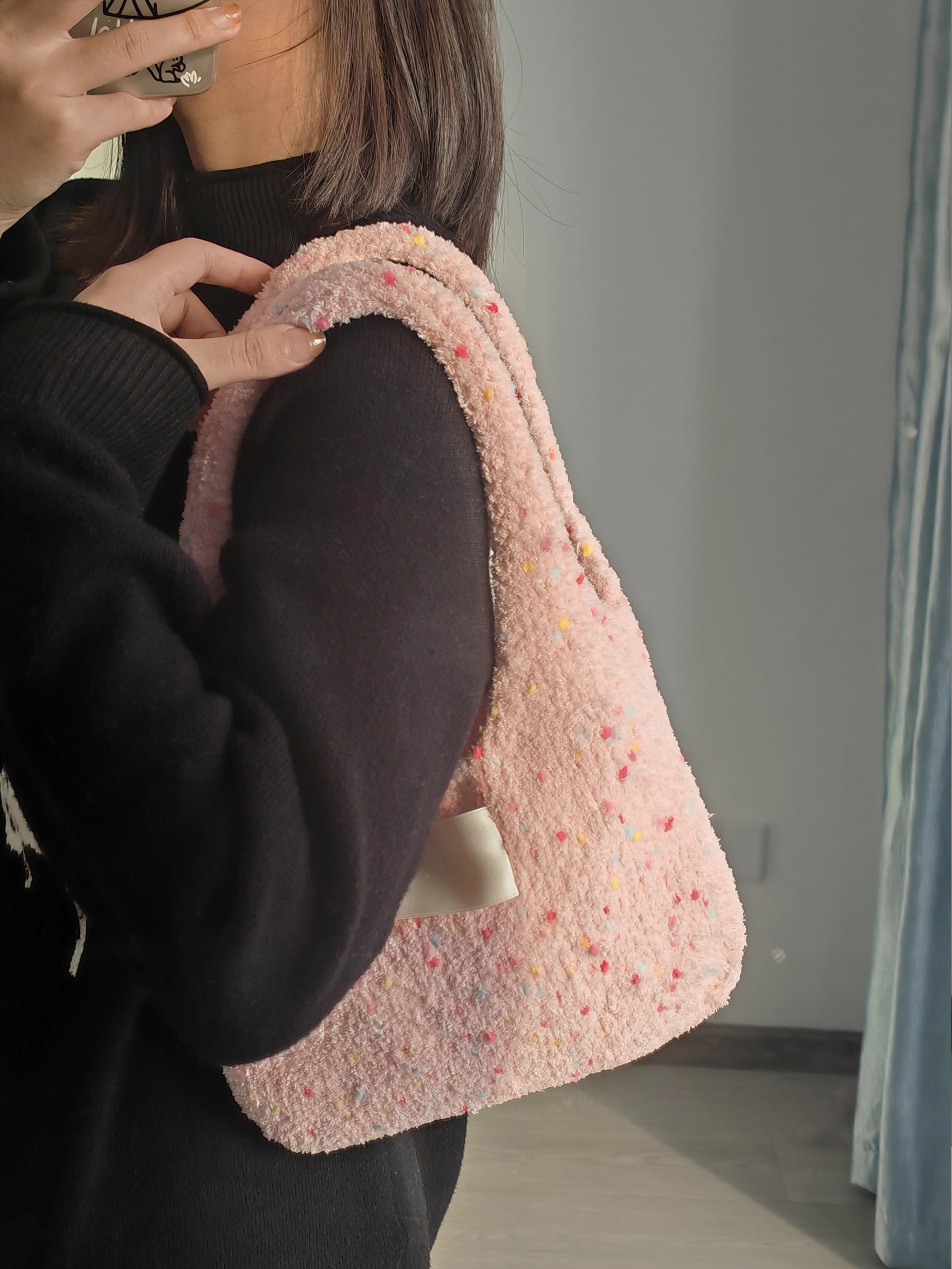 Hand mixed thread sesame bag, pink DIY material bag, shoulder woven handmade gift, give original-HOOKSTH