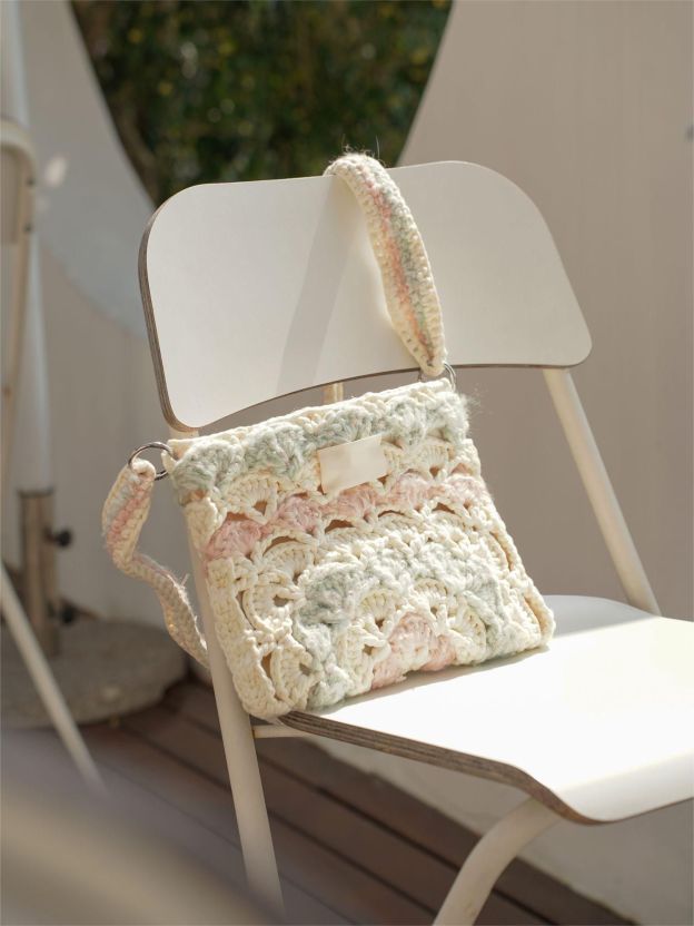 Hand mixed yarn cotton bag DIY material bag crossbody shoulder crochet handmade gift pink and blue original-HOOKSTH