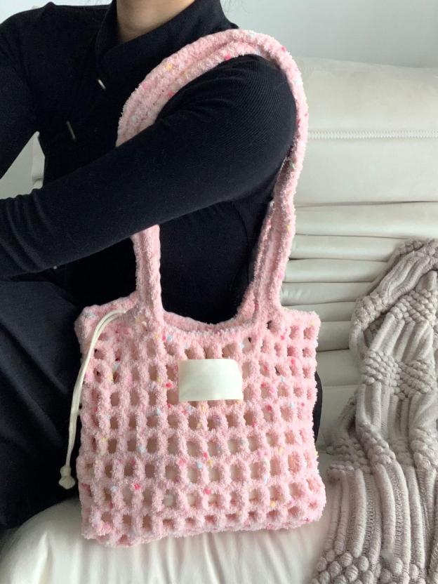 Hand Mixed Thread Hollow Jelly Bean Bag DIY Material Bag Handheld Shoulder Bag Crocheted Handmade Gift Dopamine Color-HOOKSTH