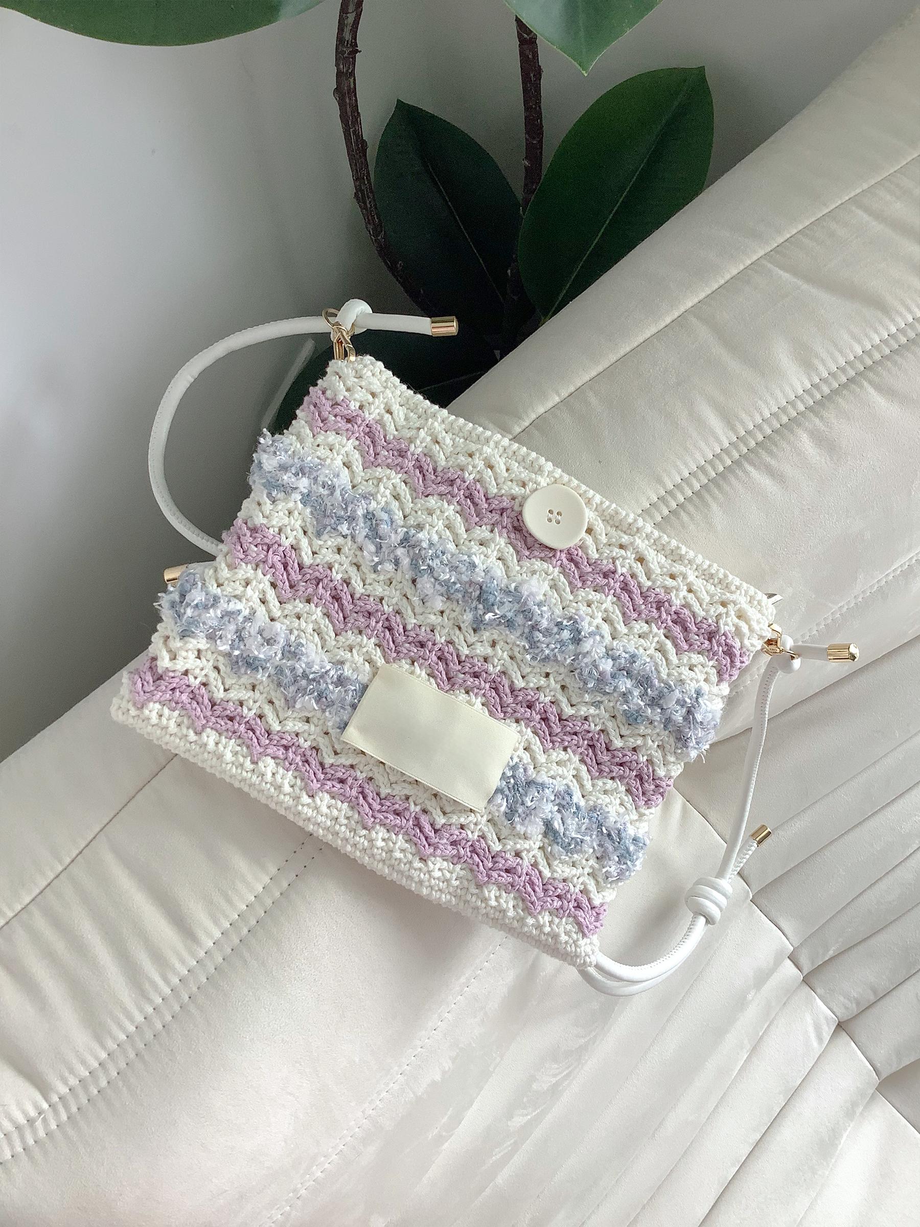 Hand mixed thread Bobo Bag DIY Material Bag Woven Handmade Bag Crocheted Original Contrast Color One Shoulder Crossbody-HOOKSTH