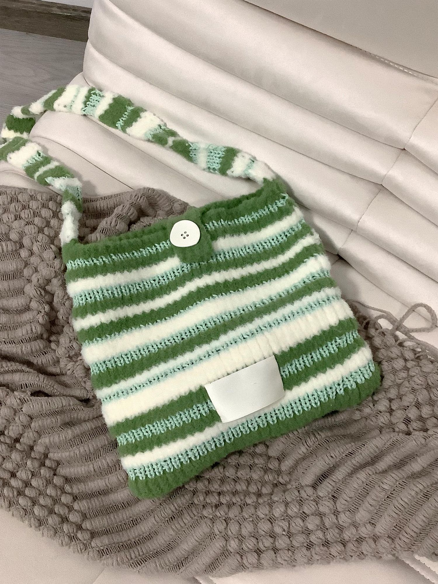 Marshmallow mix color bag DIY material bag shoulder crossbody soft hand-woven autumn and winter gifts original-HOOKSTH