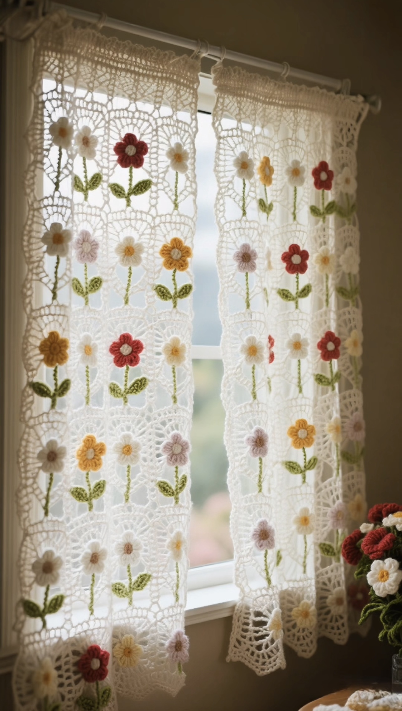 Crochet Flower Curtain Handmade Gift For Friends Family
